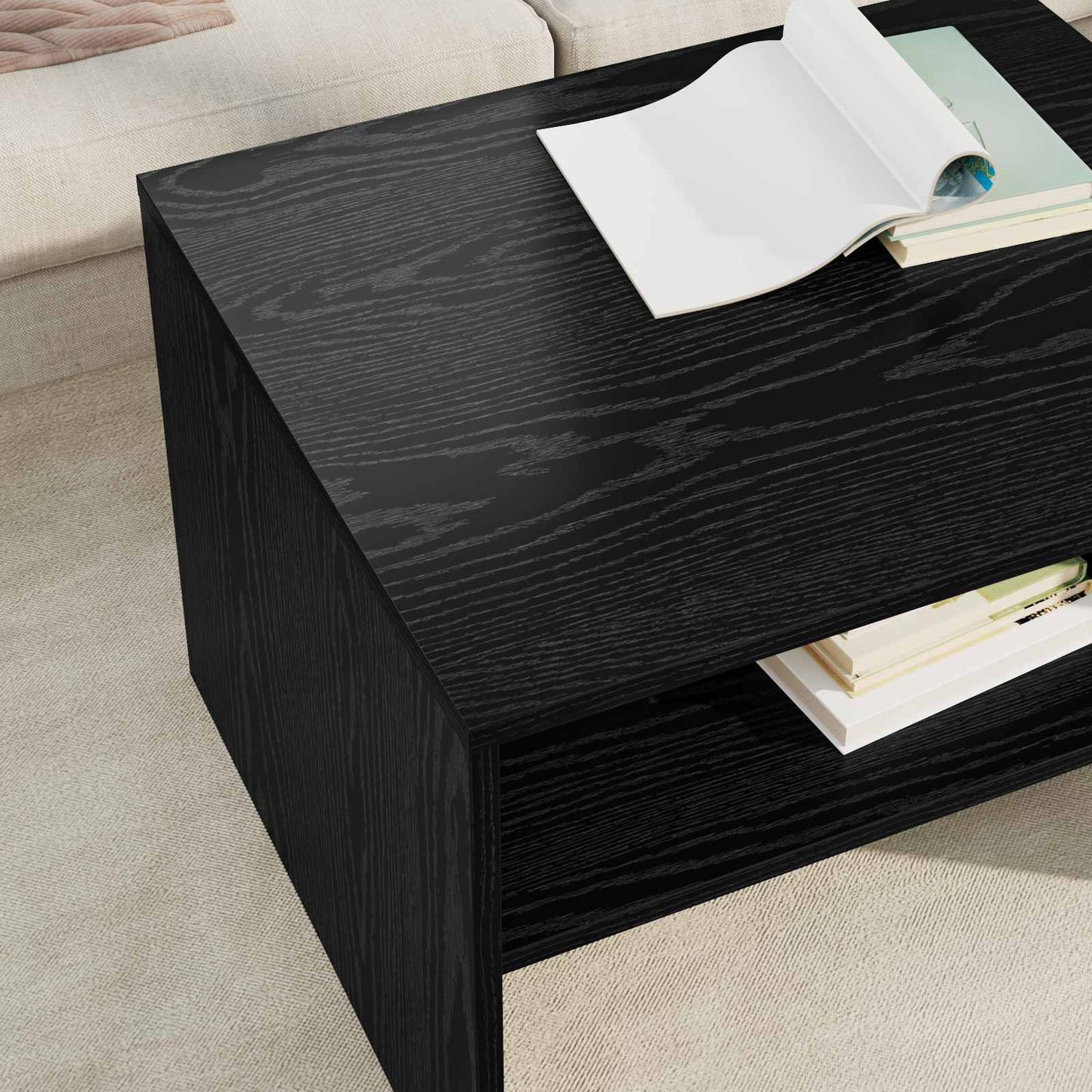 Salontafel Zwart Eiken 60 x 50 x 40 cm Bewerkt hout is nu te koop bij PeponiXL, paradijselijk wonen!