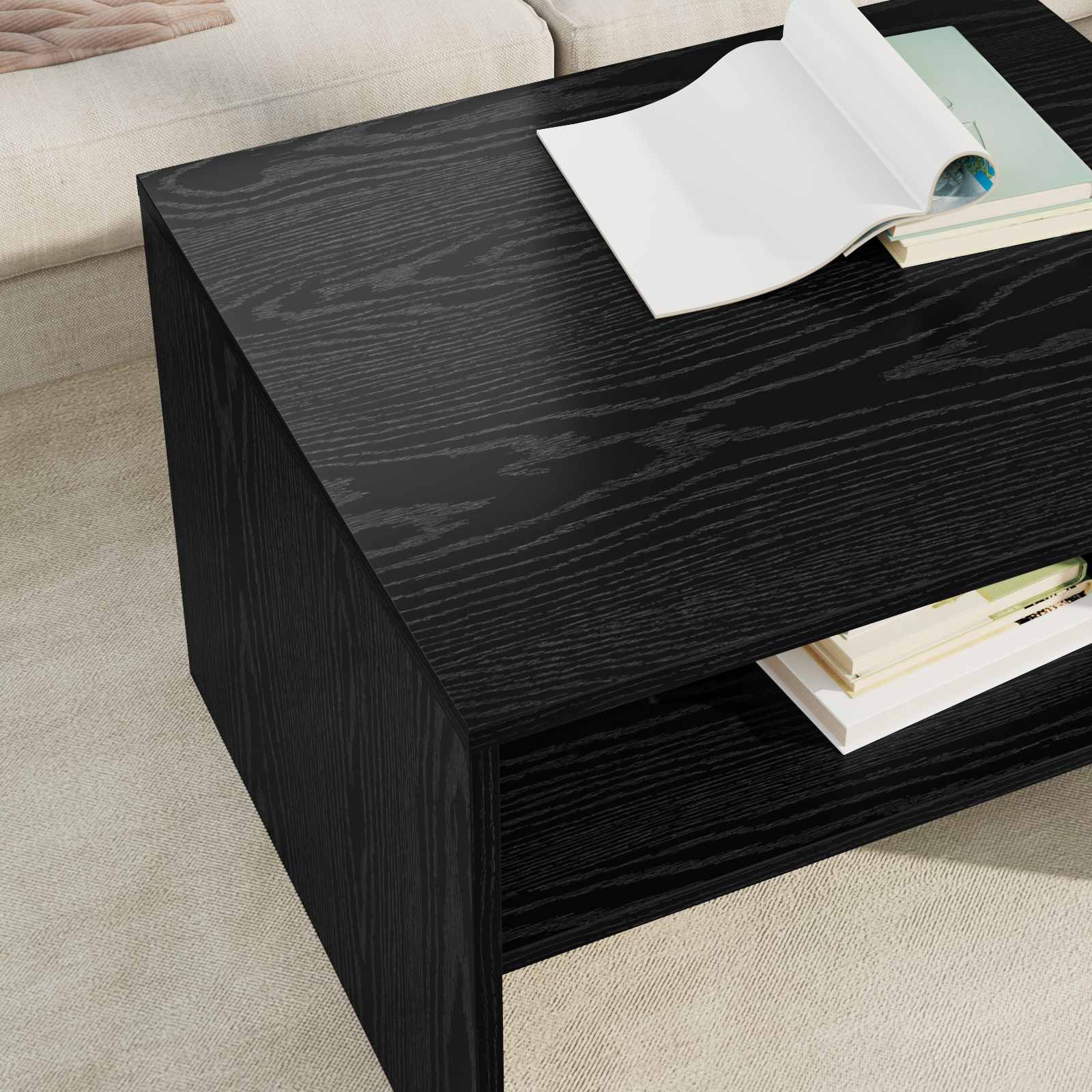 Salontafel Zwart Eiken 60 x 50 x 40 cm Bewerkt hout is nu te koop bij PeponiXL, paradijselijk wonen!