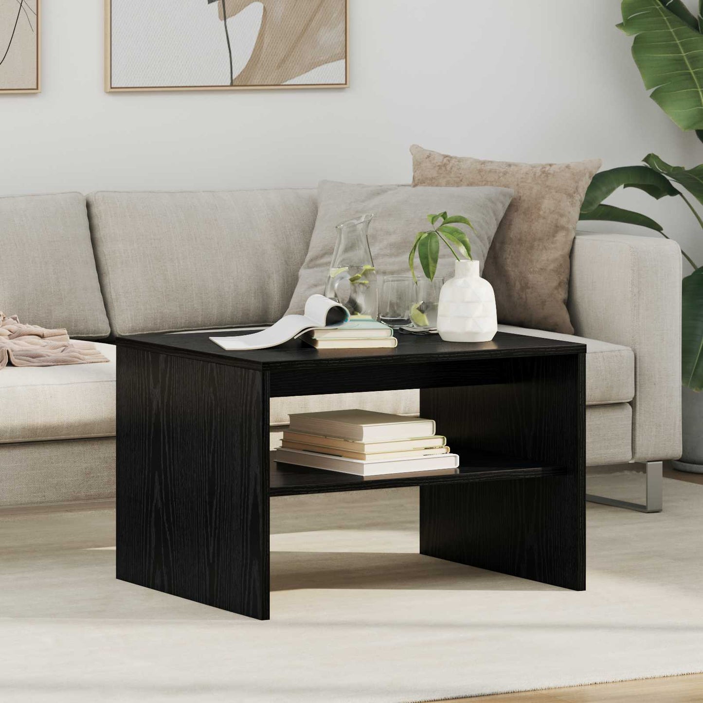 Salontafel Zwart Eiken 60 x 50 x 40 cm Bewerkt hout is nu te koop bij PeponiXL, paradijselijk wonen!