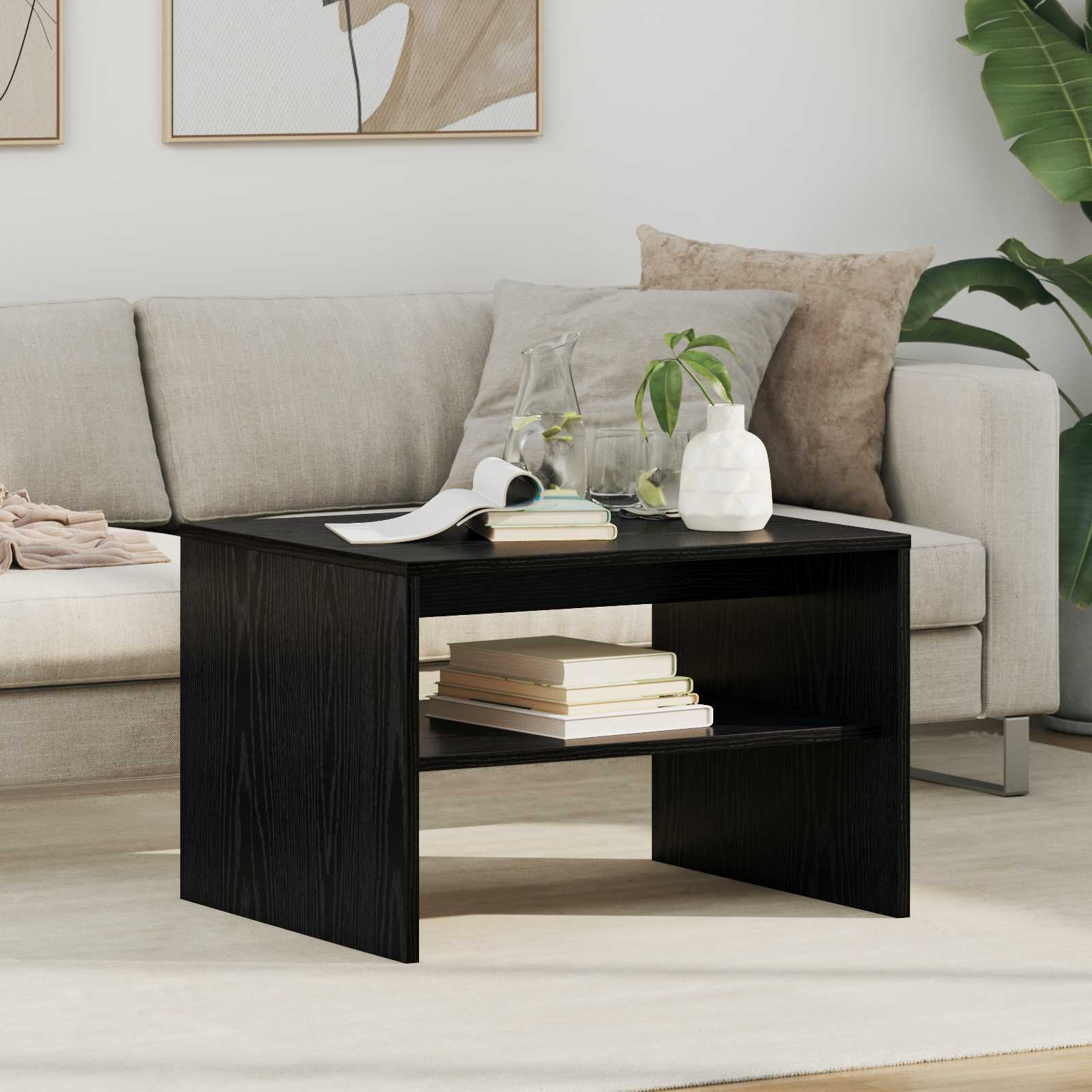 Salontafel Zwart Eiken 60 x 50 x 40 cm Bewerkt hout is nu te koop bij PeponiXL, paradijselijk wonen!