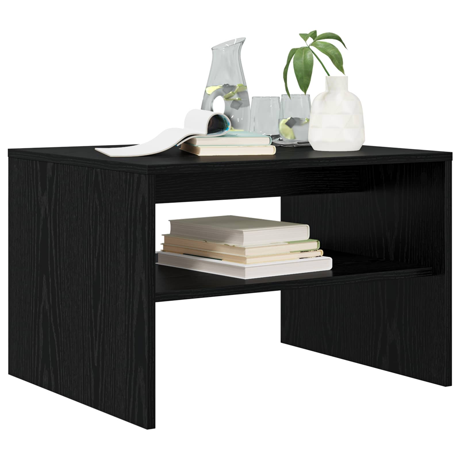 Salontafel Zwart Eiken 60 x 50 x 40 cm Bewerkt hout is nu te koop bij PeponiXL, paradijselijk wonen!