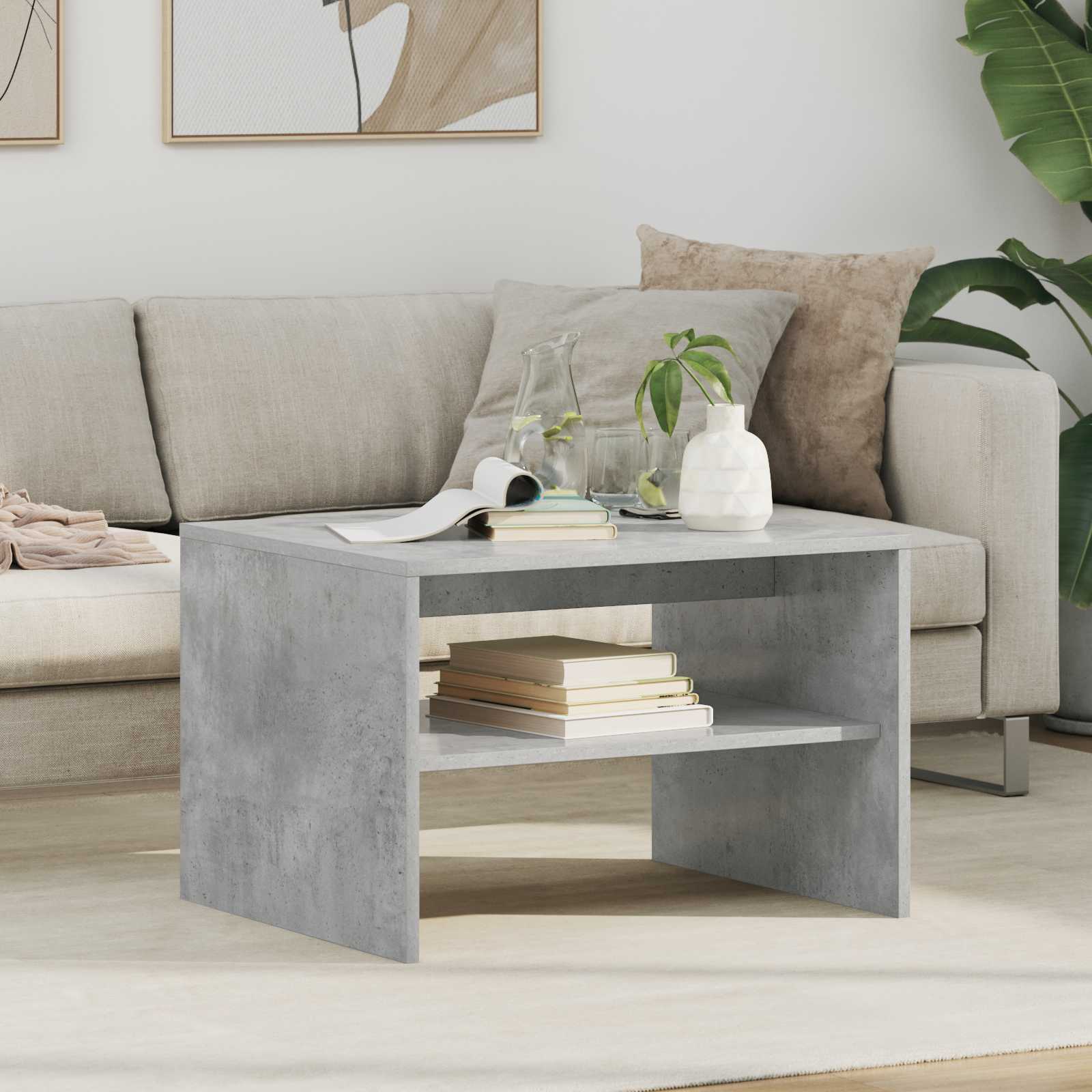 Salontafel Beton Grijs 60 x 50 x 40 cm Bewerkt hout is nu te koop bij PeponiXL, paradijselijk wonen!