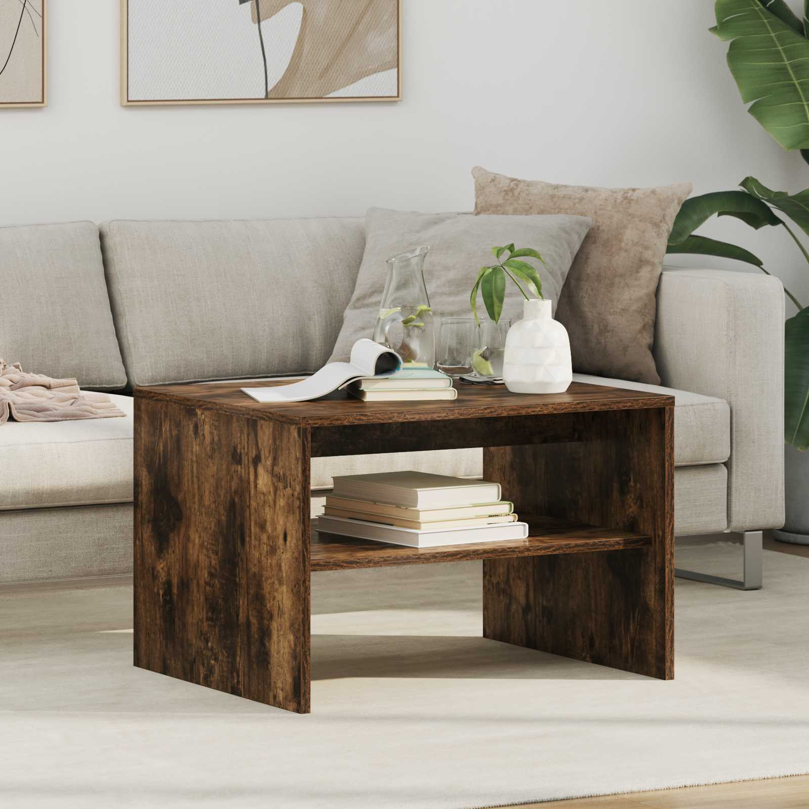Salontafel Gerookt eiken 60 x 50 x 40 cm Bewerkt hout is nu te koop bij PeponiXL, paradijselijk wonen!