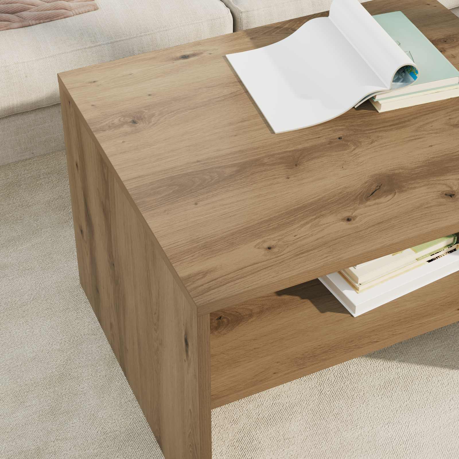 Salontafel Artisan Eiken 60 x 50 x 40 cm Bewerkt hout is nu te koop bij PeponiXL, paradijselijk wonen!