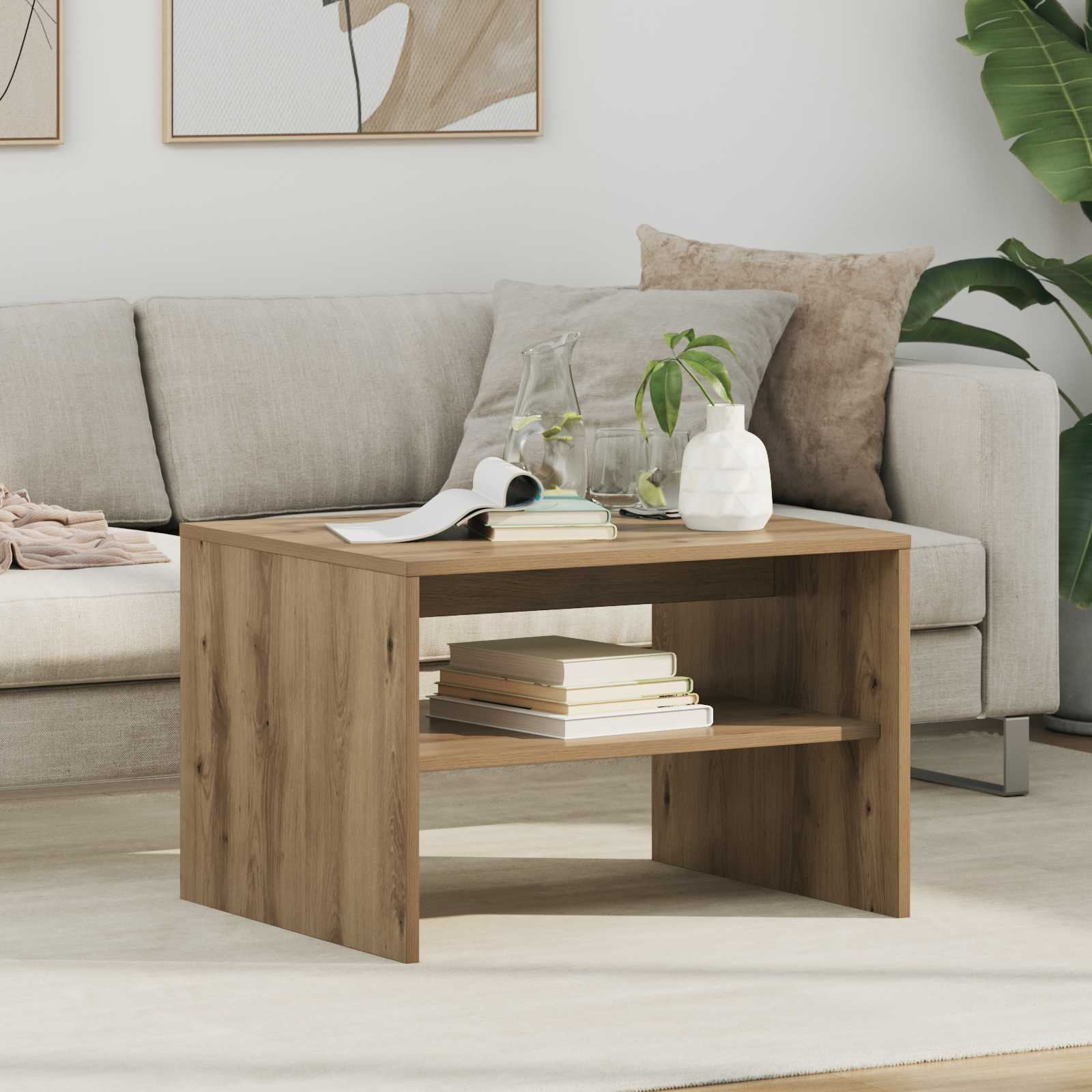 Salontafel Artisan Eiken 60 x 50 x 40 cm Bewerkt hout is nu te koop bij PeponiXL, paradijselijk wonen!