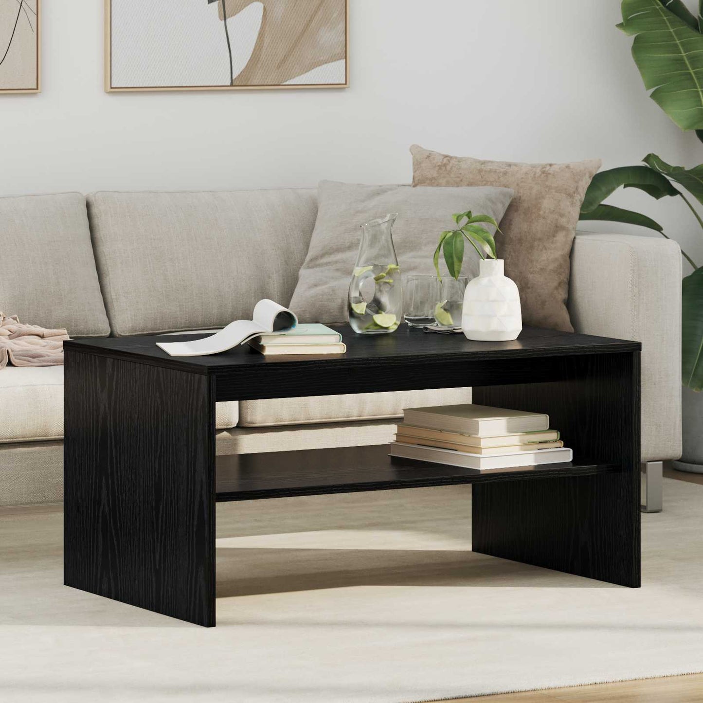 Salontafel Zwart Eiken 80 x 50 x 40 cm Bewerkt hout is nu te koop bij PeponiXL, paradijselijk wonen!