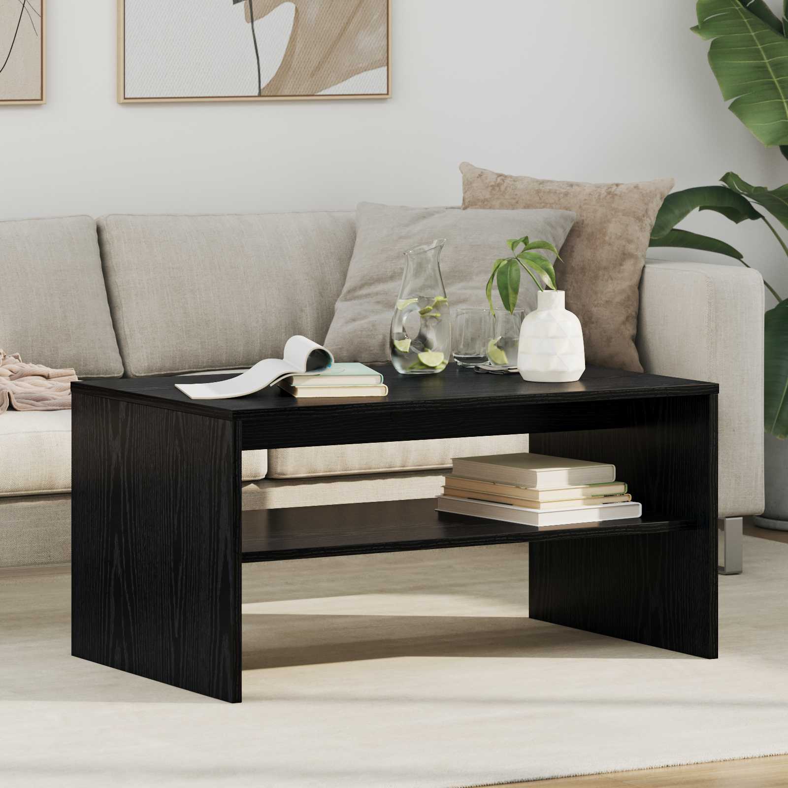 Salontafel Zwart Eiken 80 x 50 x 40 cm Bewerkt hout is nu te koop bij PeponiXL, paradijselijk wonen!