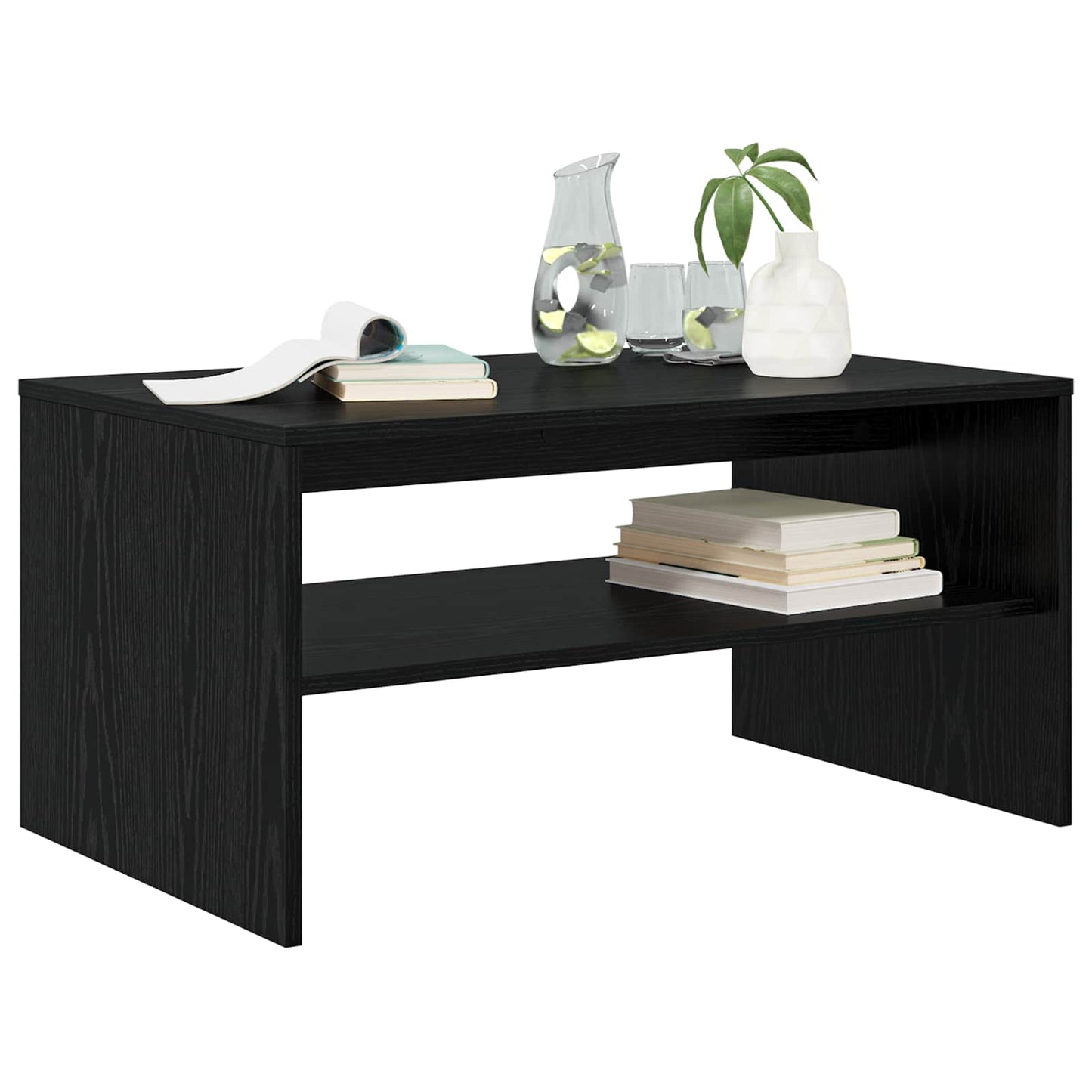 Salontafel Zwart Eiken 80 x 50 x 40 cm Bewerkt hout is nu te koop bij PeponiXL, paradijselijk wonen!