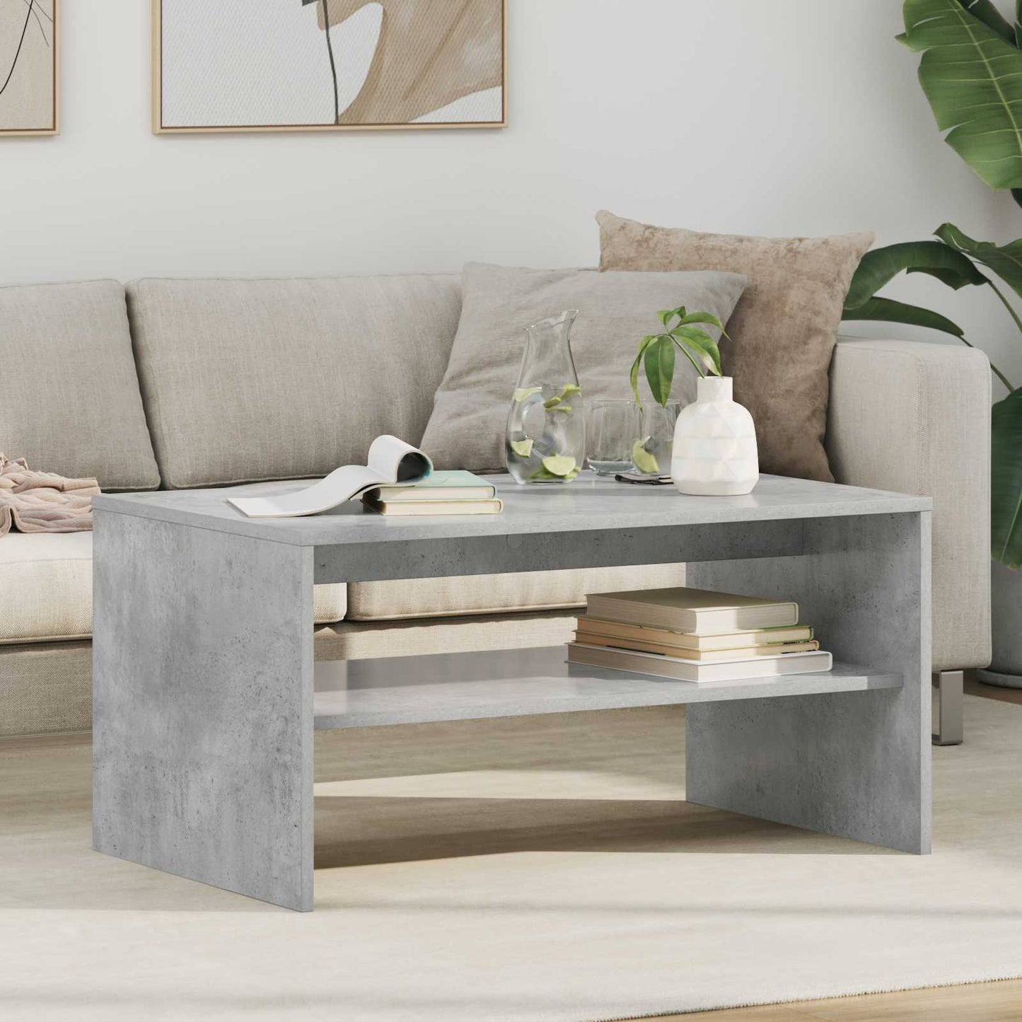 Salontafel Beton Grijs 80 x 50 x 40 cm Bewerkt hout is nu te koop bij PeponiXL, paradijselijk wonen!