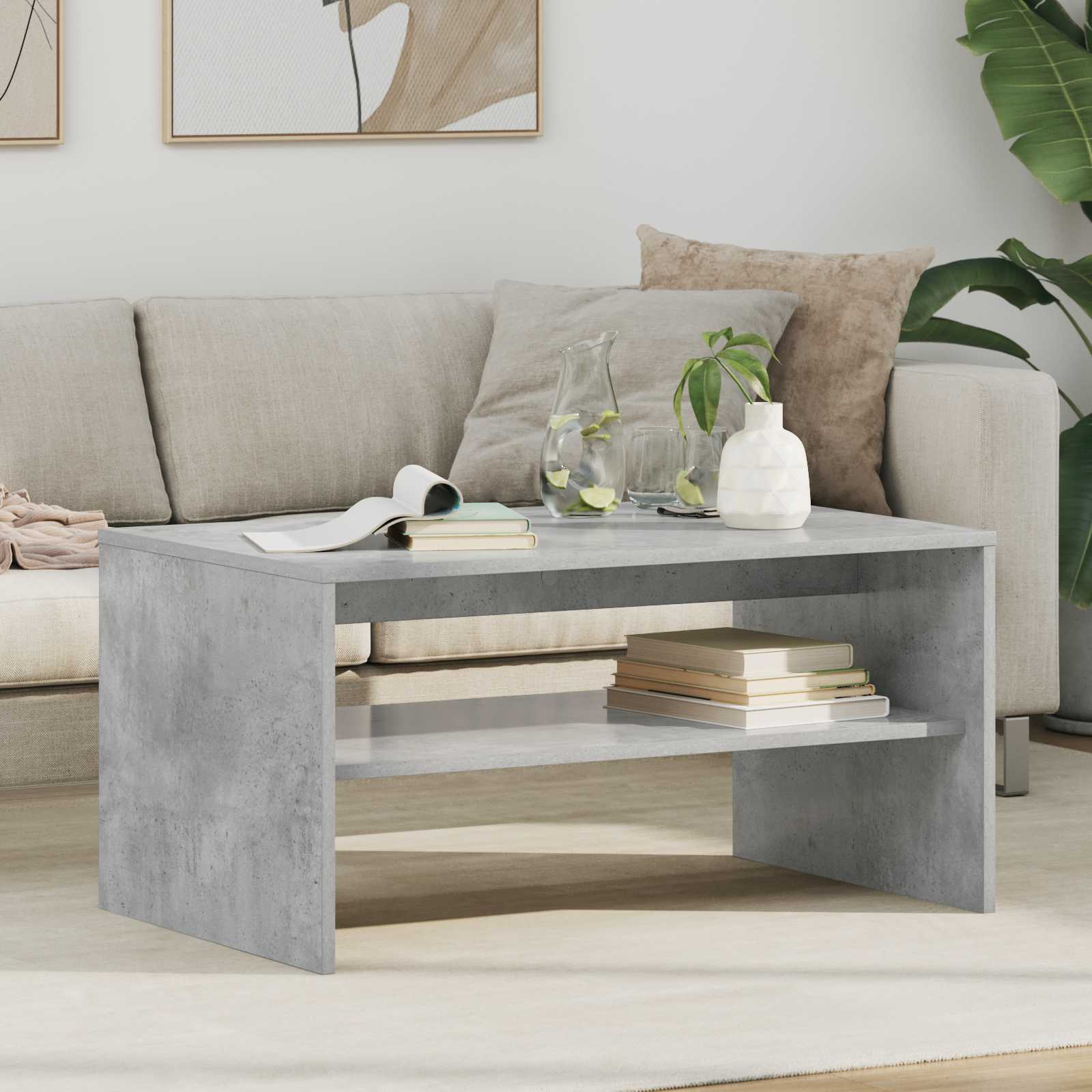 Salontafel Beton Grijs 80 x 50 x 40 cm Bewerkt hout is nu te koop bij PeponiXL, paradijselijk wonen!