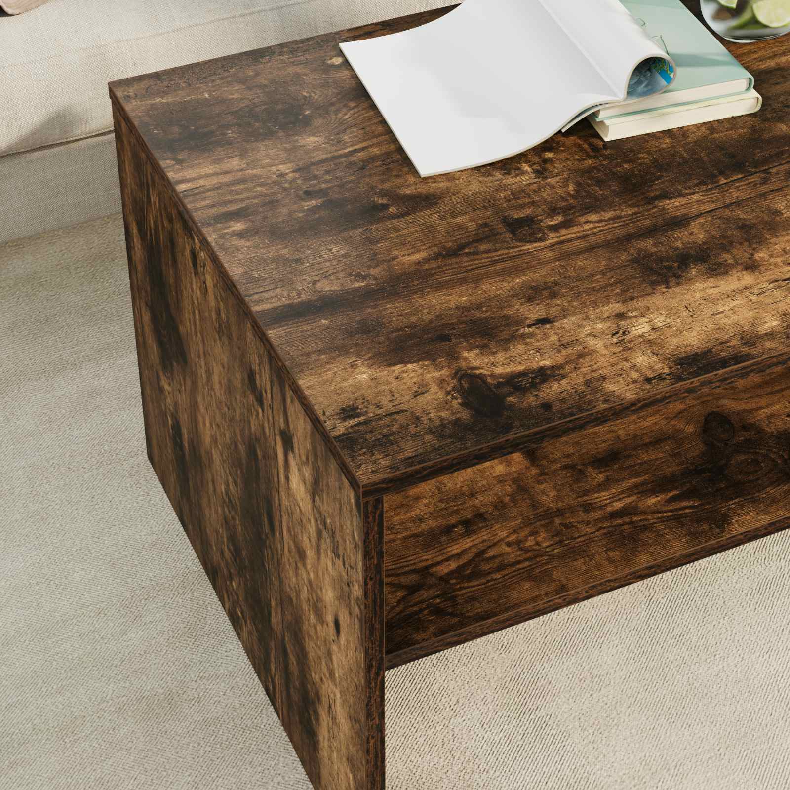 Salontafel Gerookt eiken 80 x 50 x 40 cm Bewerkt hout is nu te koop bij PeponiXL, paradijselijk wonen!