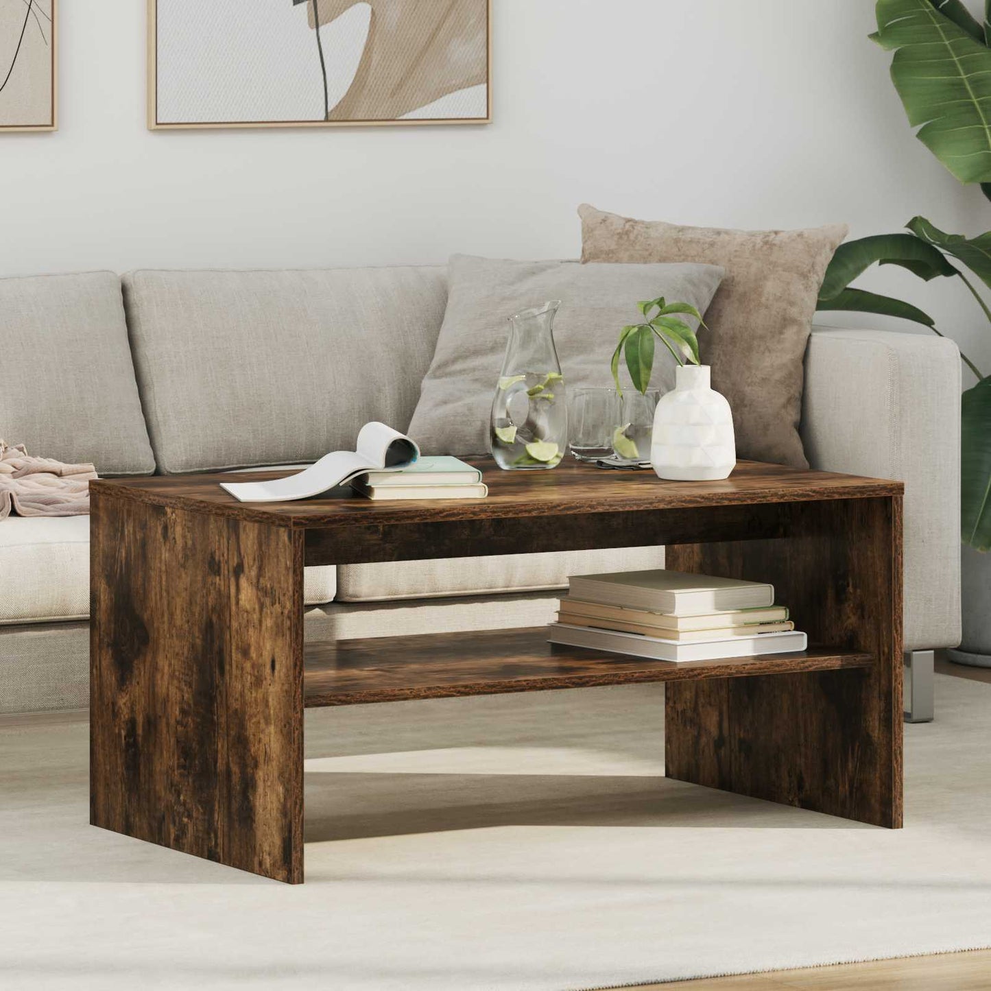 Salontafel Gerookt eiken 80 x 50 x 40 cm Bewerkt hout is nu te koop bij PeponiXL, paradijselijk wonen!