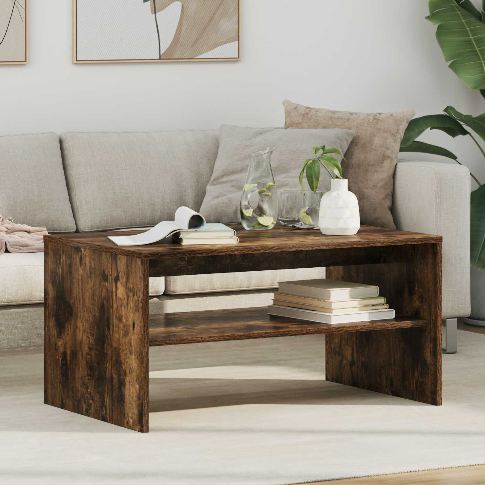 Salontafel Gerookt eiken 80 x 50 x 40 cm Bewerkt hout is nu te koop bij PeponiXL, paradijselijk wonen!