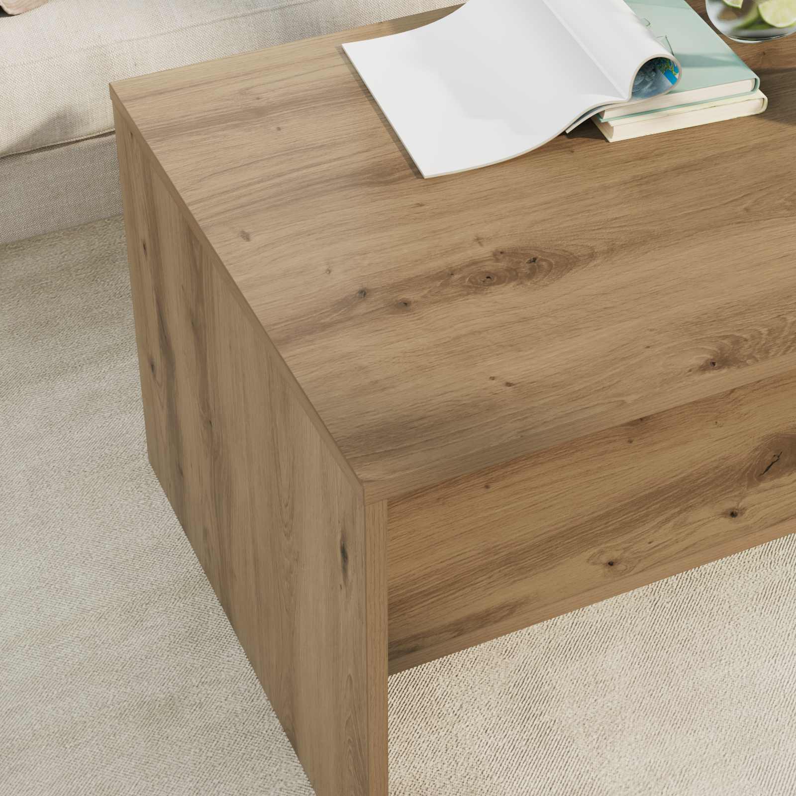 Salontafel Artisan Eiken 80 x 50 x 40 cm Bewerkt hout is nu te koop bij PeponiXL, paradijselijk wonen!