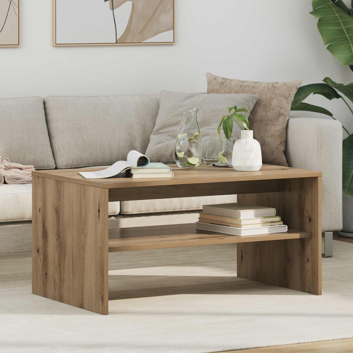 Salontafel Artisan Eiken 80 x 50 x 40 cm Bewerkt hout is nu te koop bij PeponiXL, paradijselijk wonen!