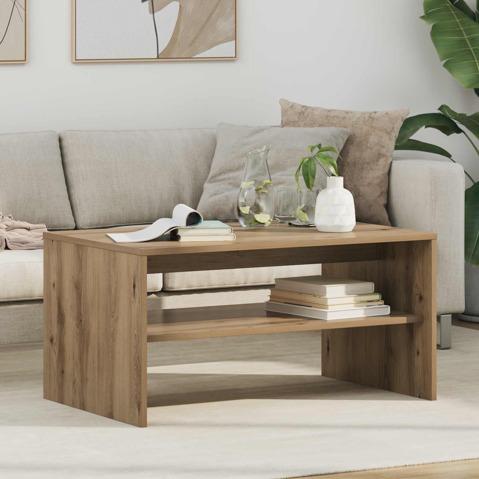 Salontafel Artisan Eiken 80 x 50 x 40 cm Bewerkt hout is nu te koop bij PeponiXL, paradijselijk wonen!