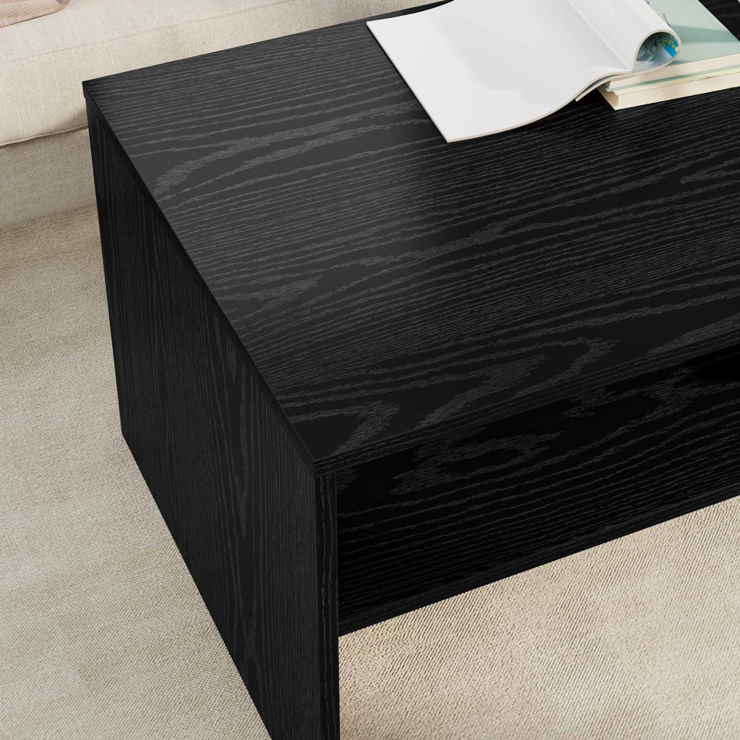 Salontafel Zwart Eiken 100 x 50 x 40 cm Bewerkt hout is nu te koop bij PeponiXL, paradijselijk wonen!