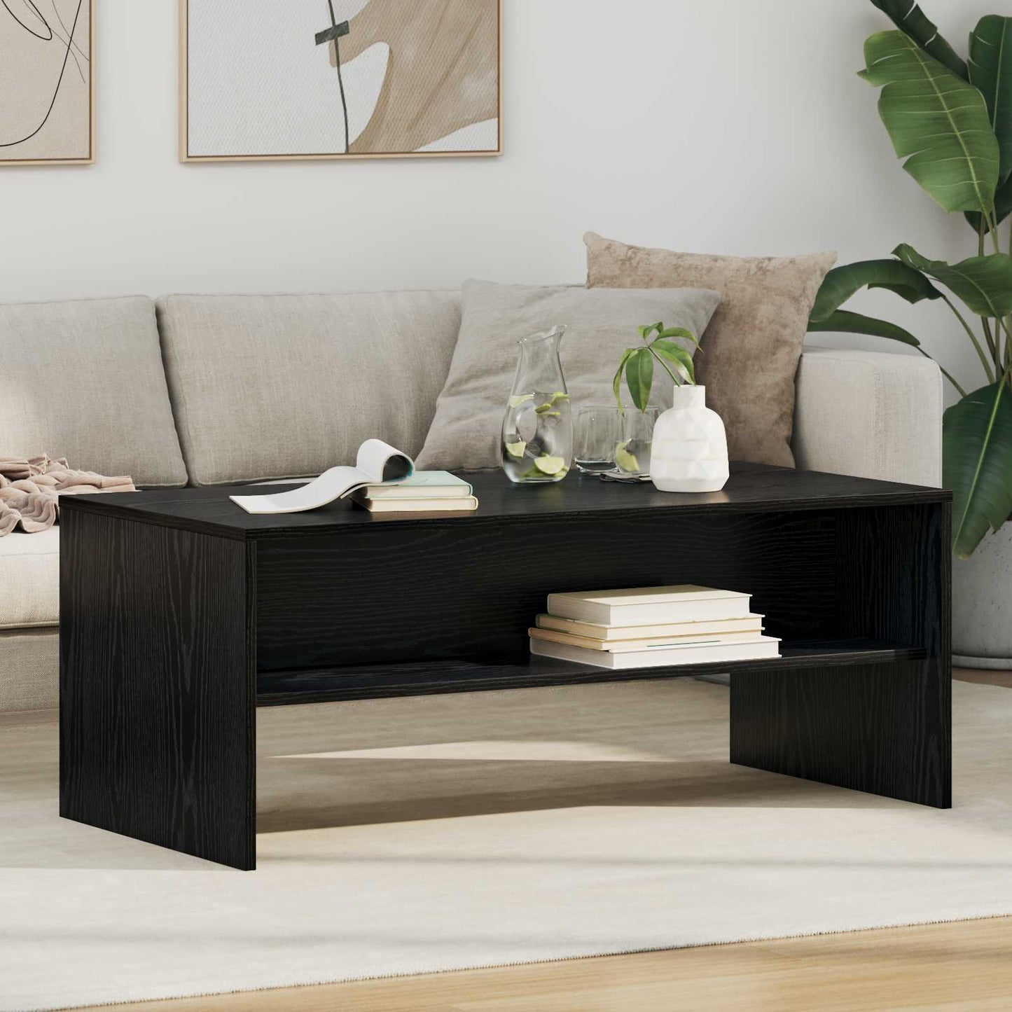 Salontafel Zwart Eiken 100 x 50 x 40 cm Bewerkt hout is nu te koop bij PeponiXL, paradijselijk wonen!