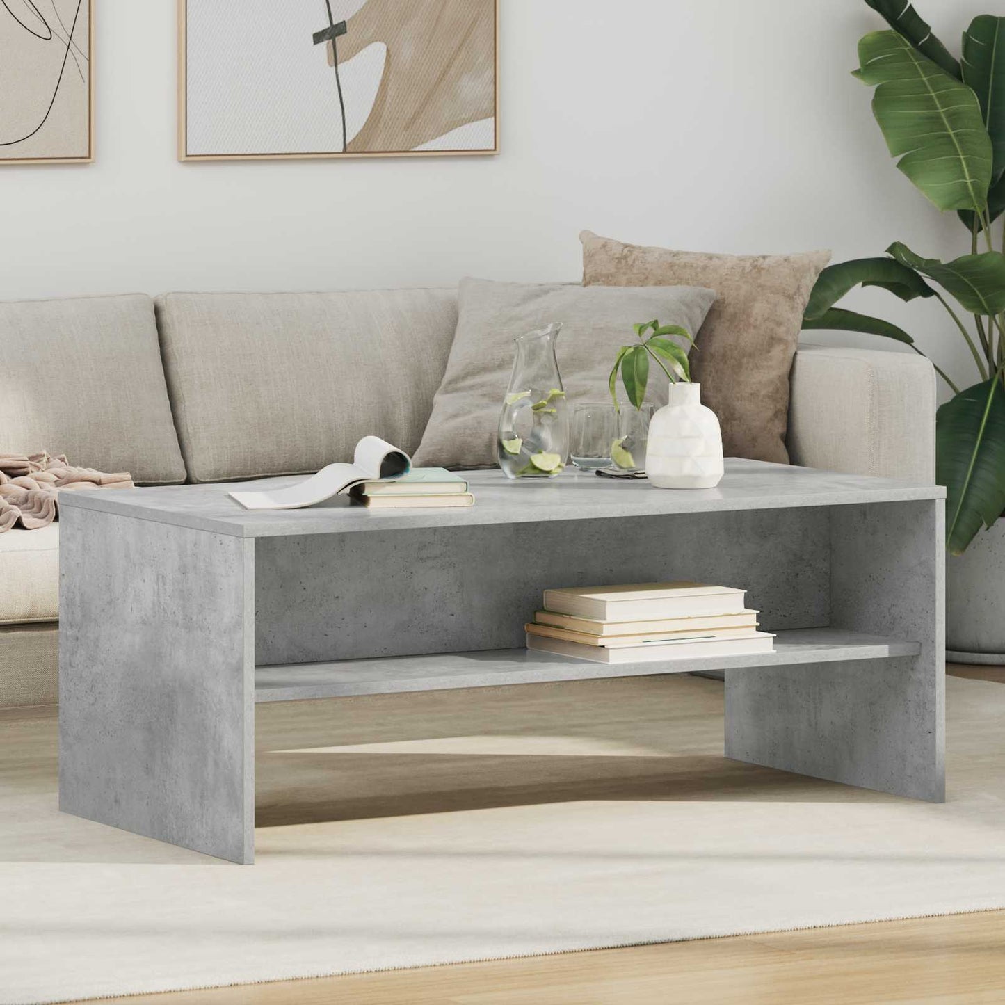 Salontafel Beton Grijs 100 x 50 x 40 cm Bewerkt hout is nu te koop bij PeponiXL, paradijselijk wonen!
