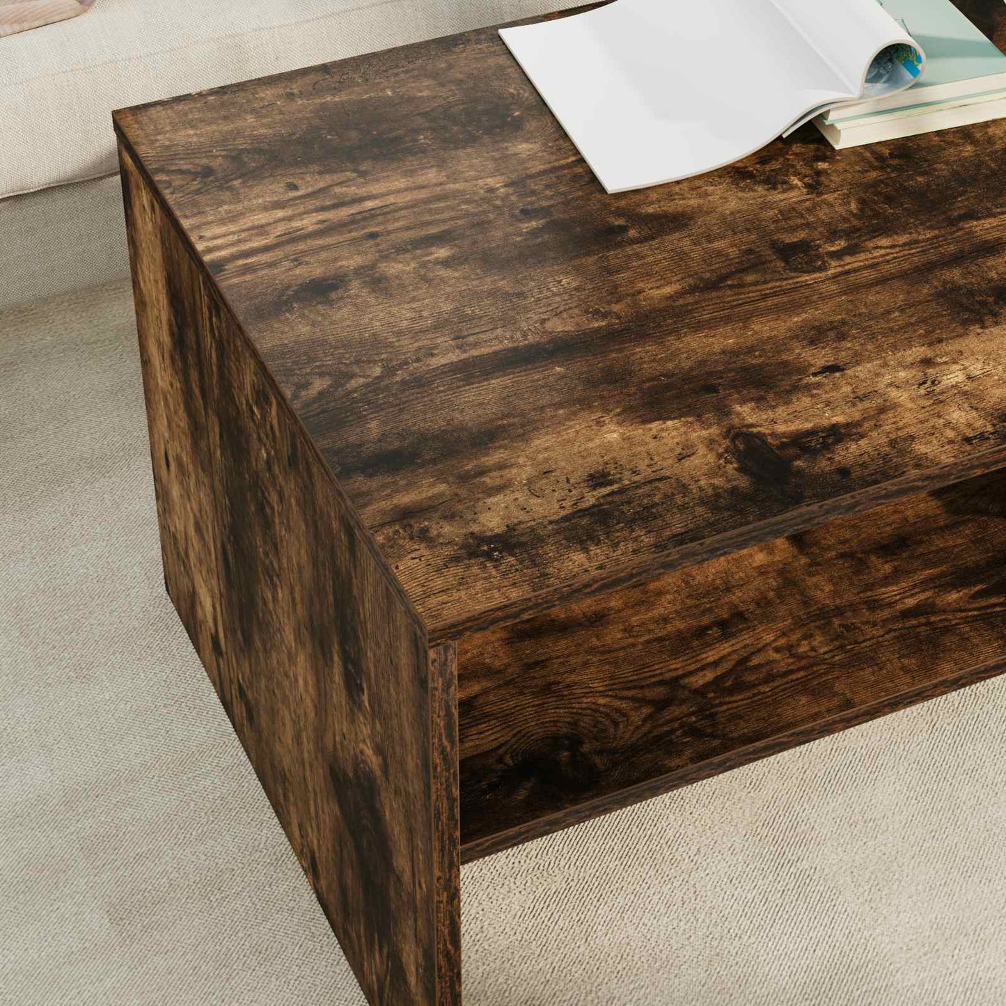 Salontafel Gerookt eiken 100 x 50 x 40 cm Bewerkt hout is nu te koop bij PeponiXL, paradijselijk wonen!