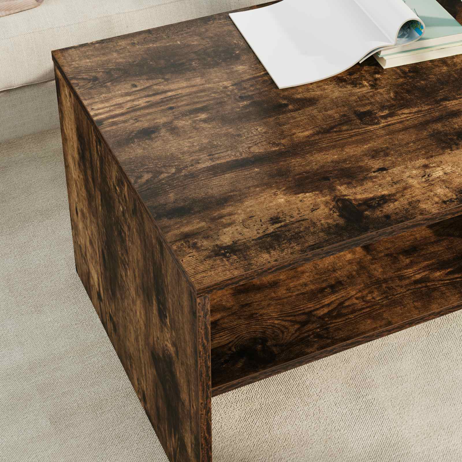 Salontafel Gerookt eiken 100 x 50 x 40 cm Bewerkt hout is nu te koop bij PeponiXL, paradijselijk wonen!