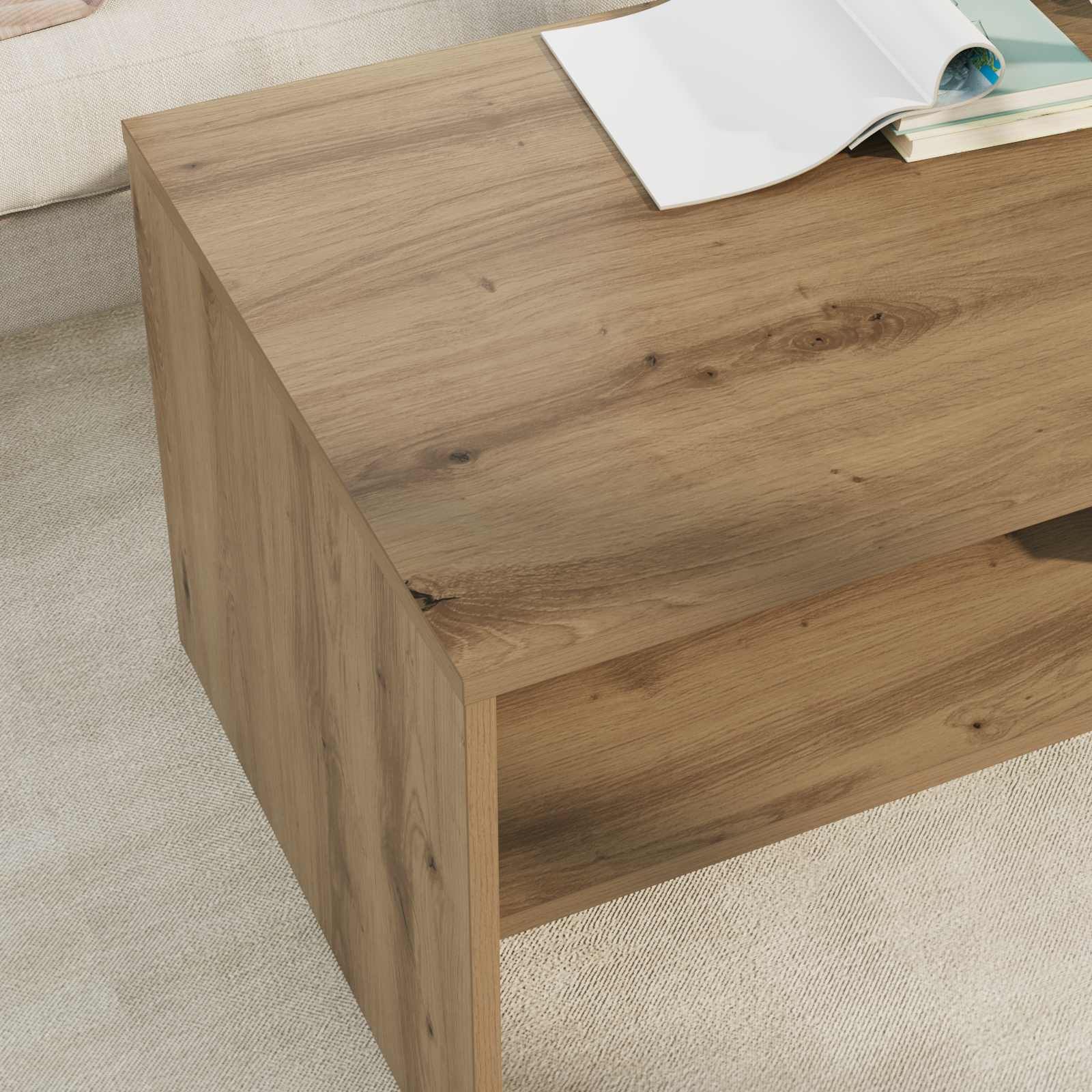 Salontafel Artisan Eiken 100 x 50 x 40 cm Bewerkt hout is nu te koop bij PeponiXL, paradijselijk wonen!