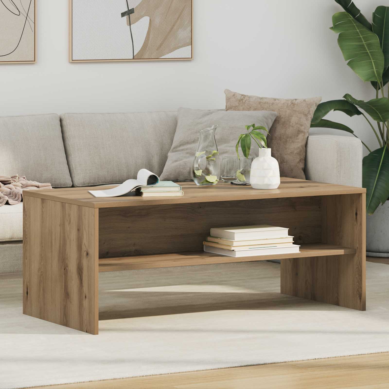 Salontafel Artisan Eiken 100 x 50 x 40 cm Bewerkt hout is nu te koop bij PeponiXL, paradijselijk wonen!
