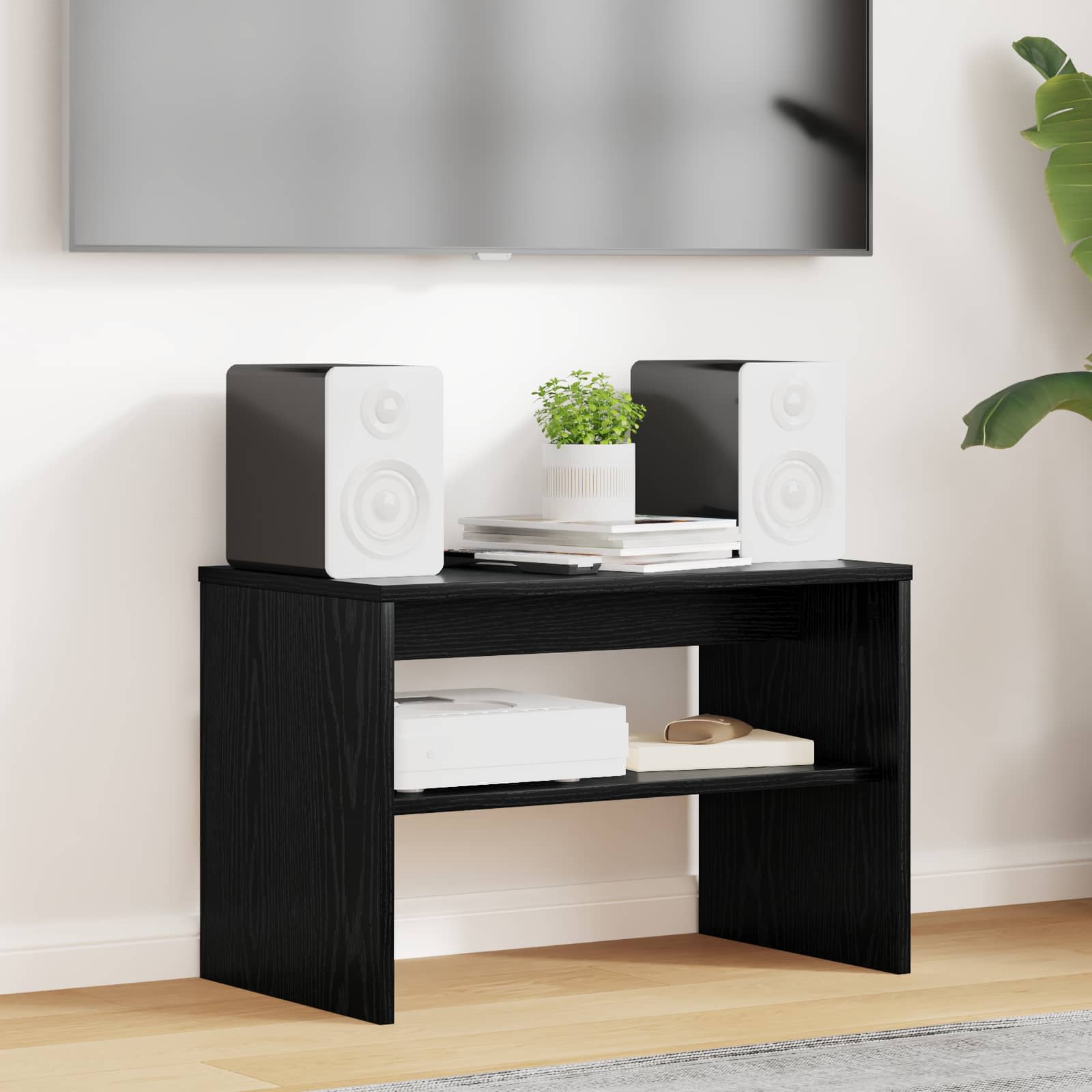TV-kast Zwart Eiken 60 x 35 x 40 cm Bewerkt hout is nu te koop bij PeponiXL, paradijselijk wonen!