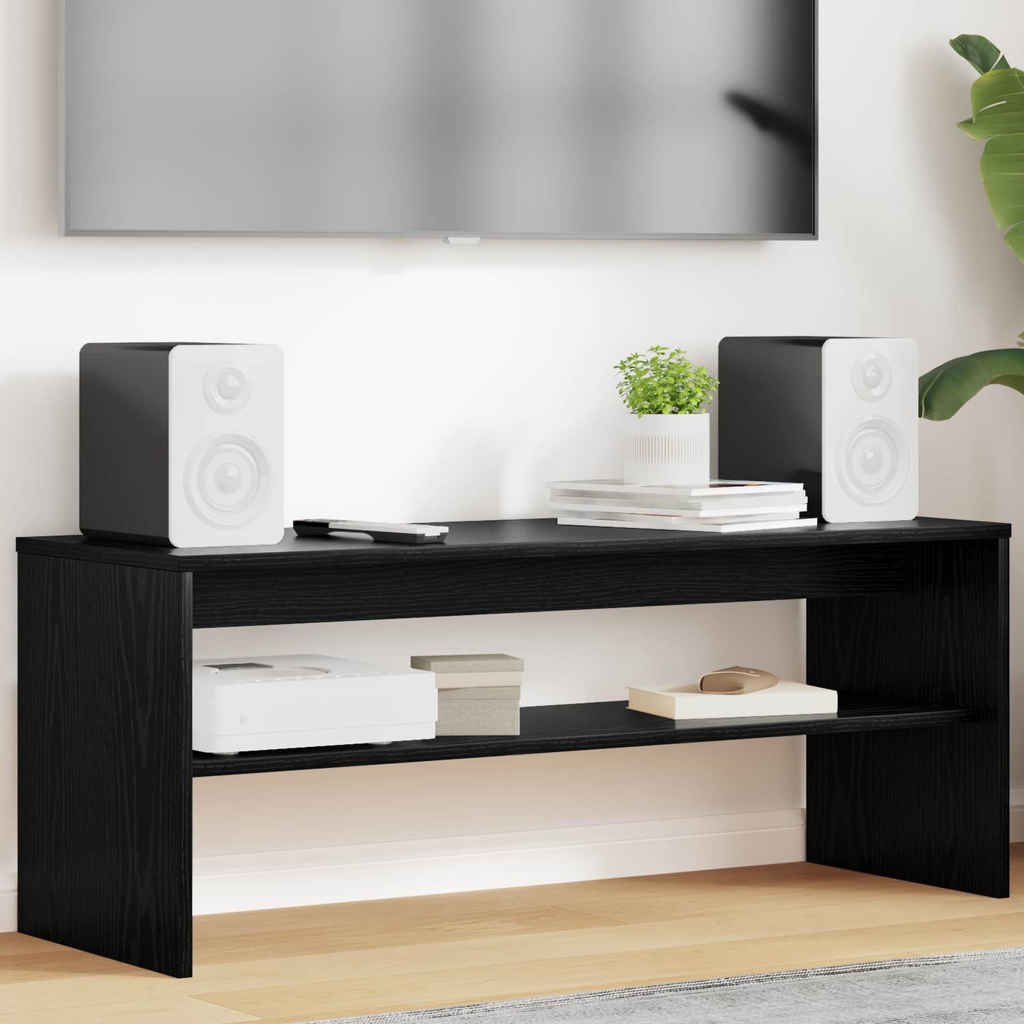 TV-kast Zwart Eiken 100 x 35 x 40 cm Bewerkt hout is nu te koop bij PeponiXL, paradijselijk wonen!