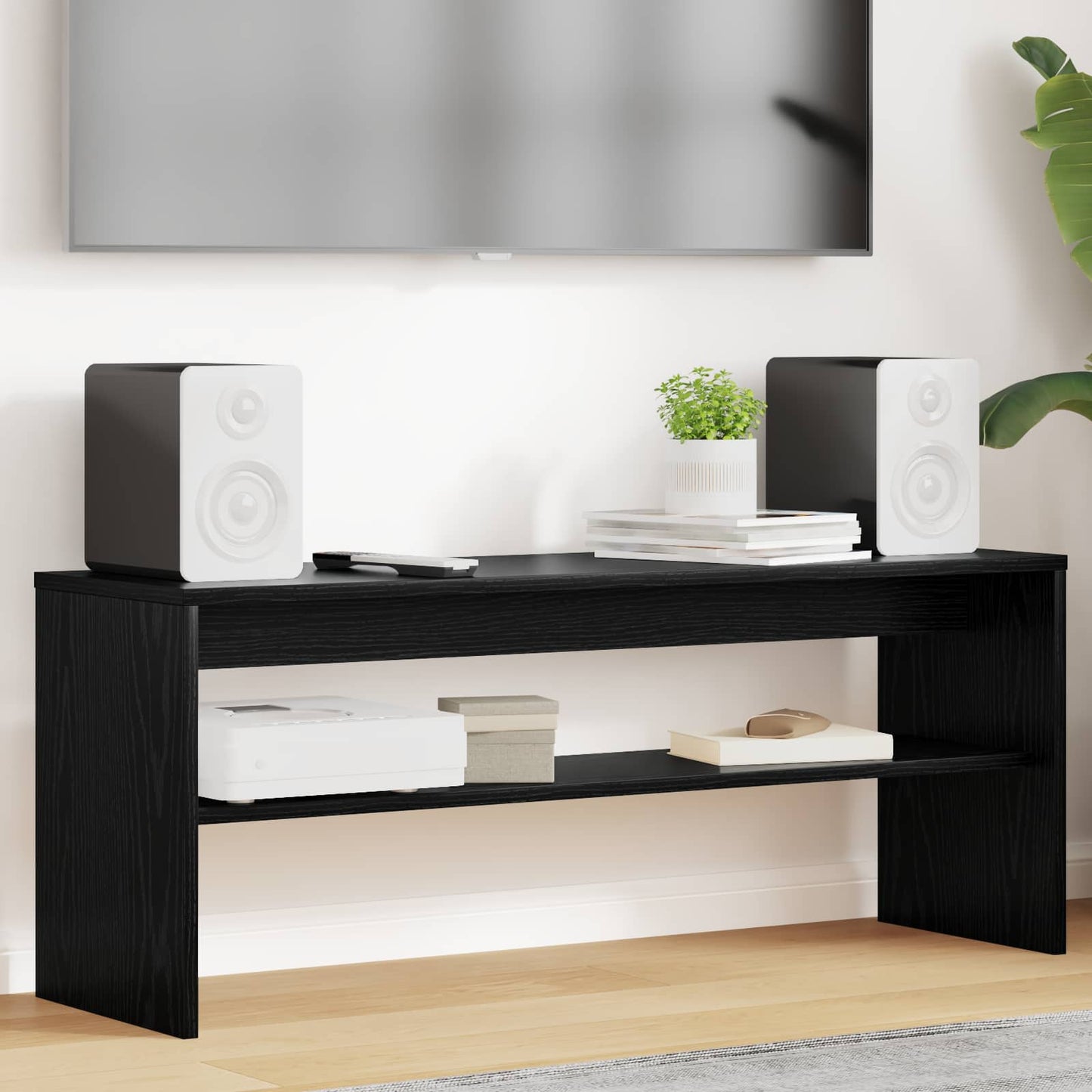 TV-kast Zwart Eiken 100 x 30 x 40 cm Bewerkt hout is nu te koop bij PeponiXL, paradijselijk wonen!