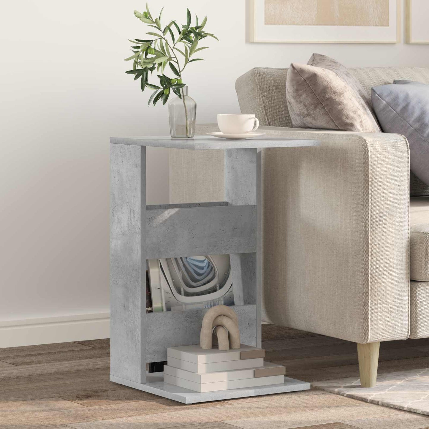 Bijzettafel Beton Grijs 40 x 35 x 60,5 cm Bewerkt hout is nu te koop bij PeponiXL, paradijselijk wonen!
