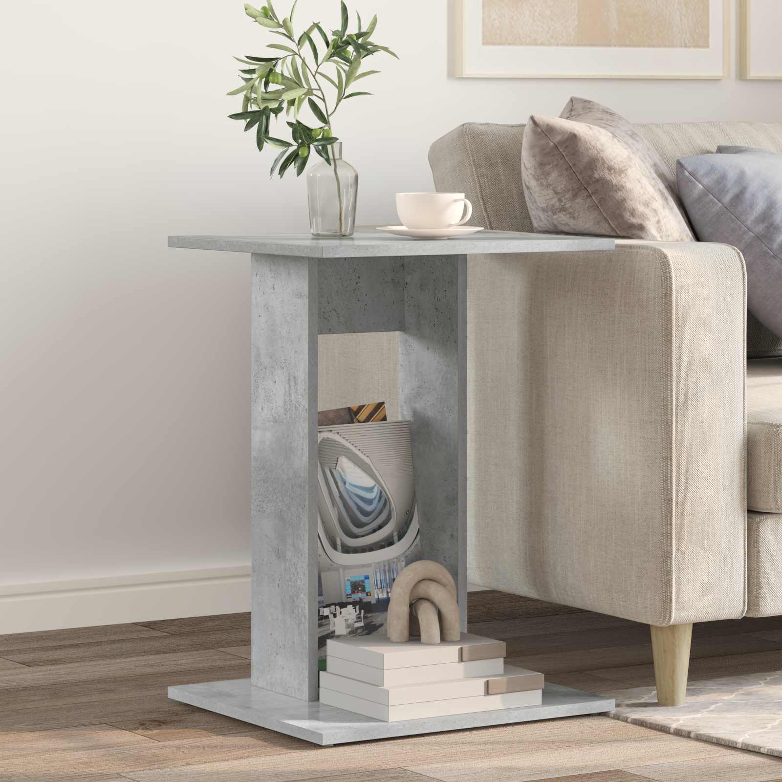 Bijzettafel Beton Grijs 45 x 40 x 62,5 cm Bewerkt hout is nu te koop bij PeponiXL, paradijselijk wonen!