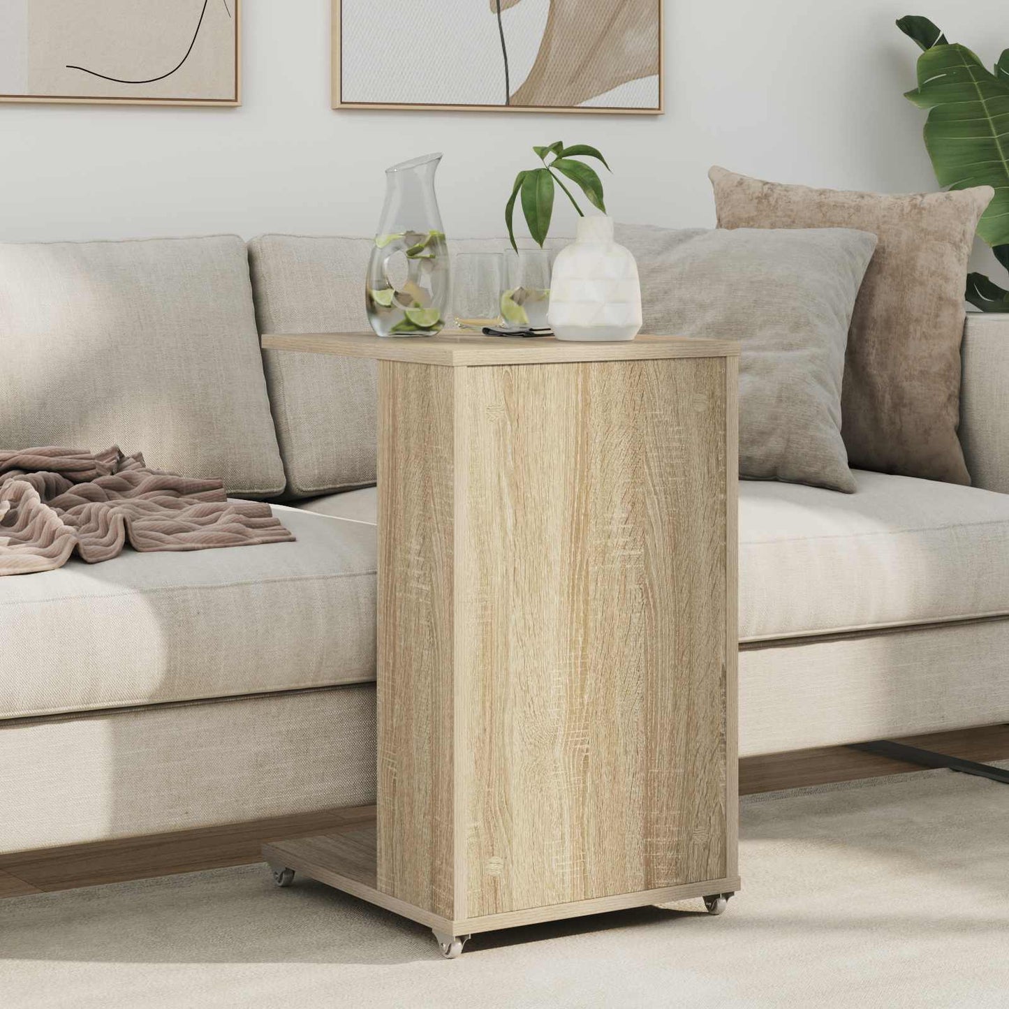 Bijzettafel met wiel Sonoma Eiken 40 x 35 x 60 cm Bewerkt hout is nu te koop bij PeponiXL, paradijselijk wonen!