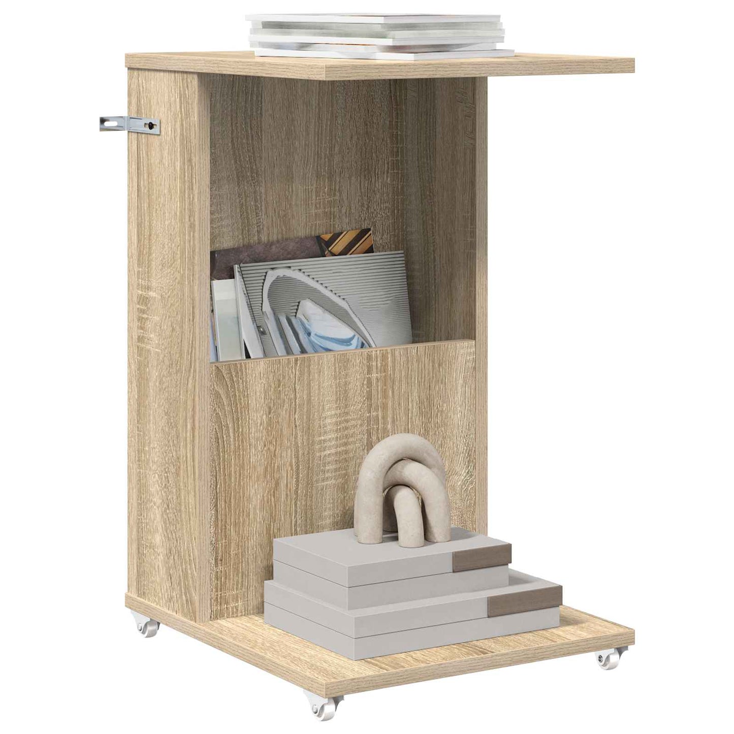 Bijzettafel met wiel Sonoma Eiken 40 x 35 x 60 cm Bewerkt hout is nu te koop bij PeponiXL, paradijselijk wonen!