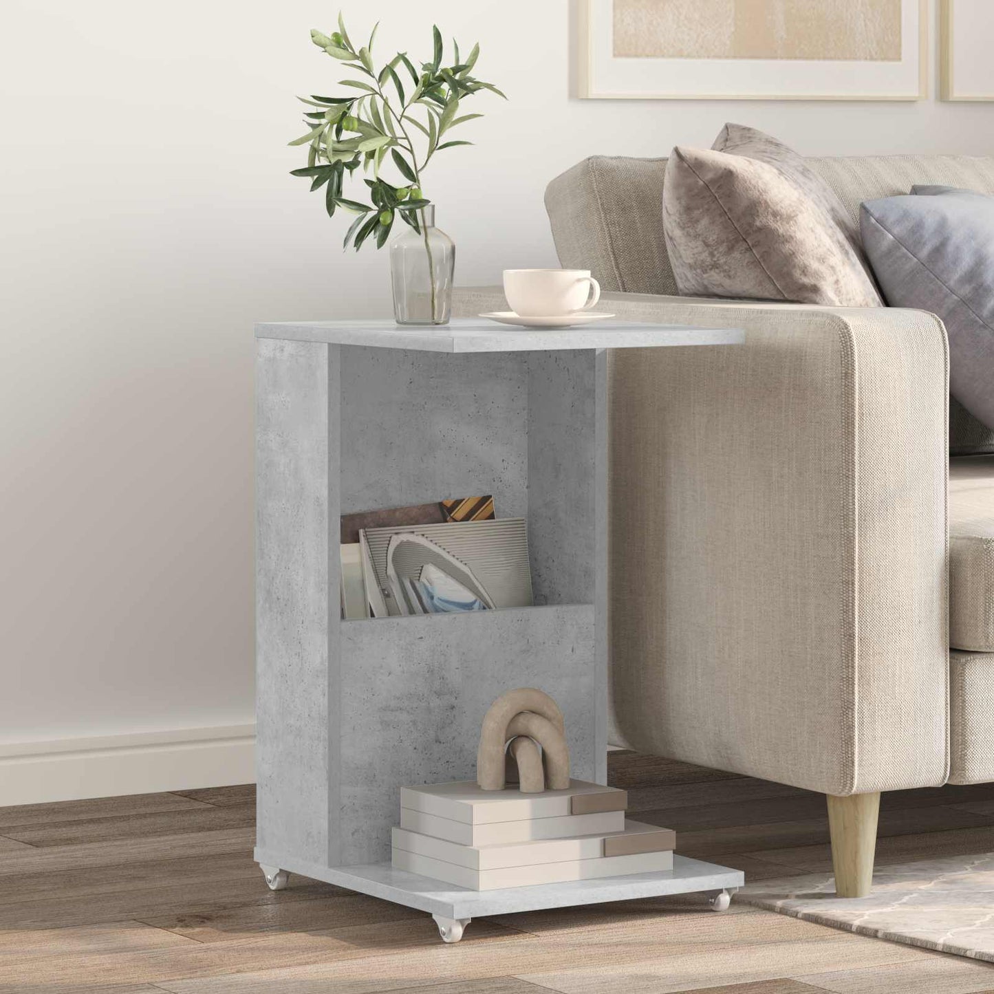 Bijzettafel met wiel Beton Grijs 40 x 35 x 60 cm Bewerkt hout is nu te koop bij PeponiXL, paradijselijk wonen!
