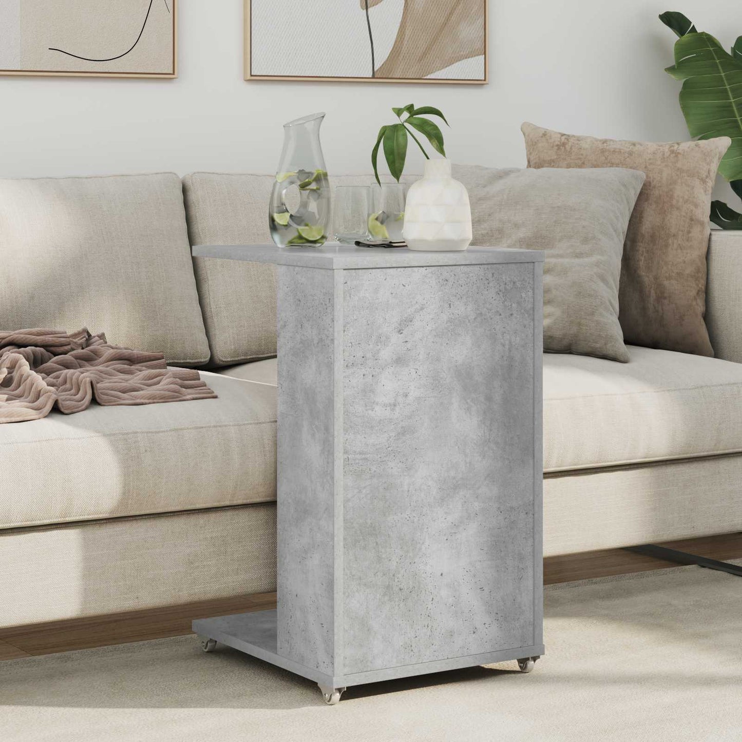 Bijzettafel met wiel Beton Grijs 40 x 35 x 60 cm Bewerkt hout is nu te koop bij PeponiXL, paradijselijk wonen!