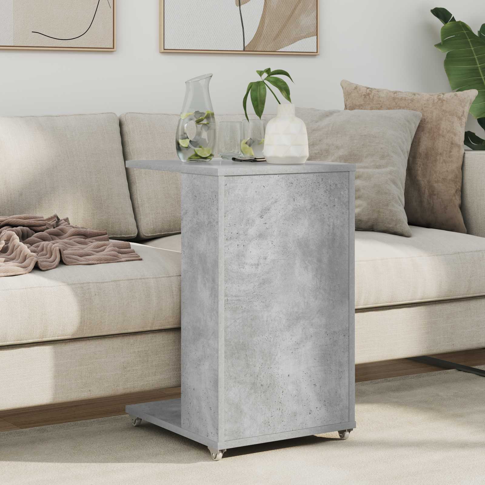 Bijzettafel met wiel Beton Grijs 40 x 35 x 60 cm Bewerkt hout is nu te koop bij PeponiXL, paradijselijk wonen!