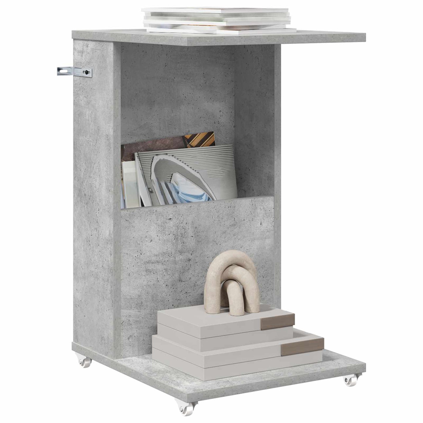 Bijzettafel met wiel Beton Grijs 40 x 35 x 60 cm Bewerkt hout is nu te koop bij PeponiXL, paradijselijk wonen!