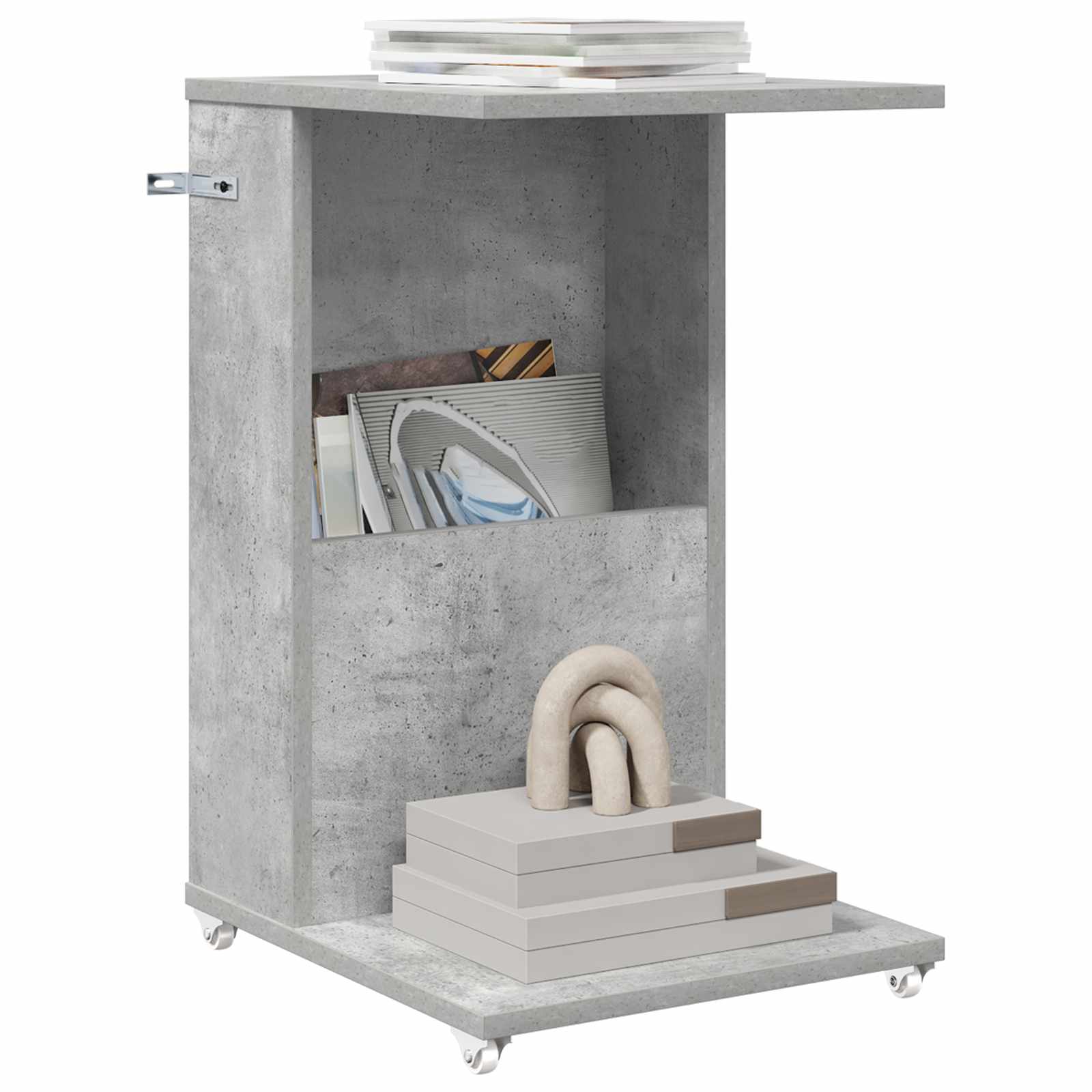 Bijzettafel met wiel Beton Grijs 40 x 35 x 60 cm Bewerkt hout is nu te koop bij PeponiXL, paradijselijk wonen!