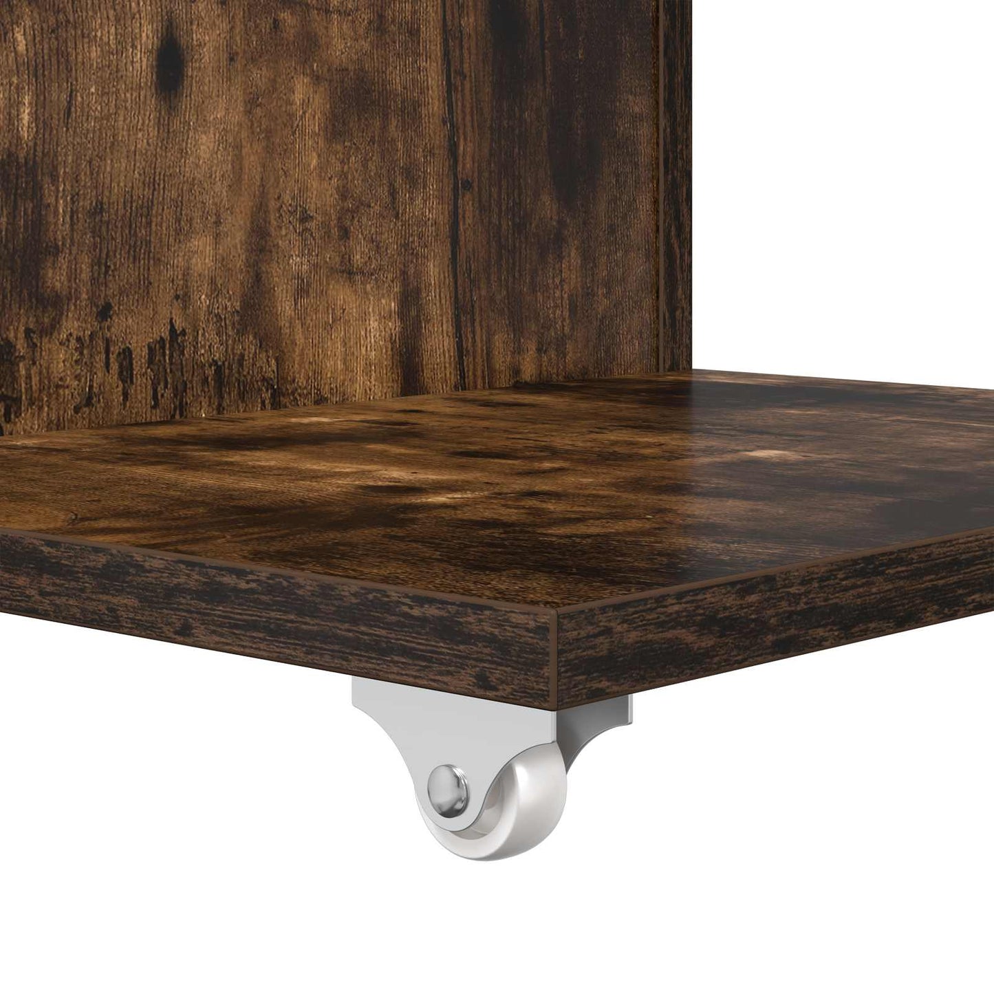 Bijzettafel met wiel Gerookt eiken 40 x 35 x 60 cm Bewerkt hout is nu te koop bij PeponiXL, paradijselijk wonen!