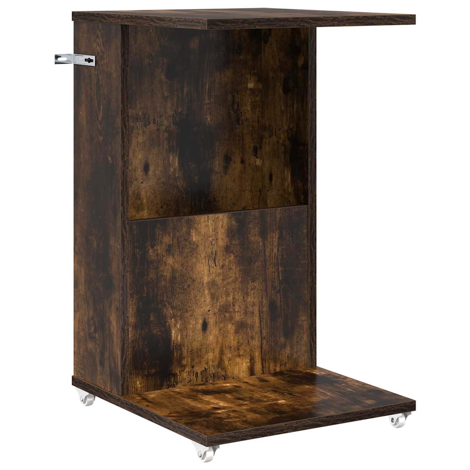 Bijzettafel met wiel Gerookt eiken 40 x 35 x 60 cm Bewerkt hout is nu te koop bij PeponiXL, paradijselijk wonen!