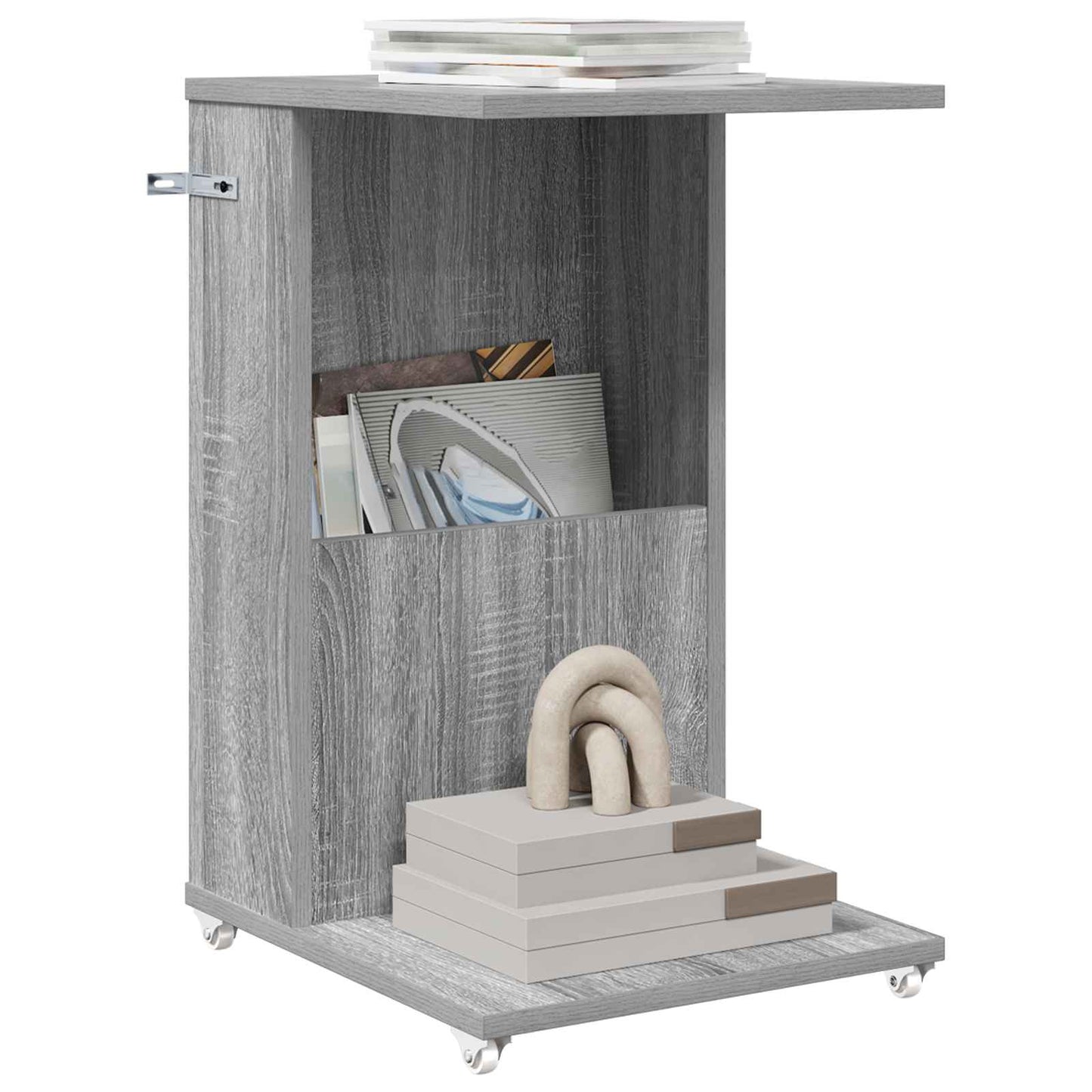 Bijzettafel met wiel Grijs Sonoma 40 x 35 x 60 cm Bewerkt hout is nu te koop bij PeponiXL, paradijselijk wonen!