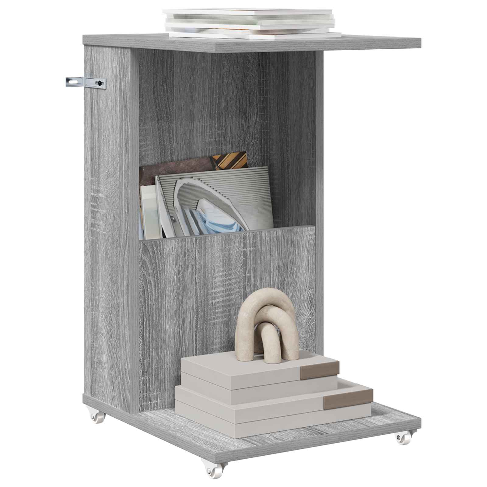 Bijzettafel met wiel Grijs Sonoma 40 x 35 x 60 cm Bewerkt hout is nu te koop bij PeponiXL, paradijselijk wonen!