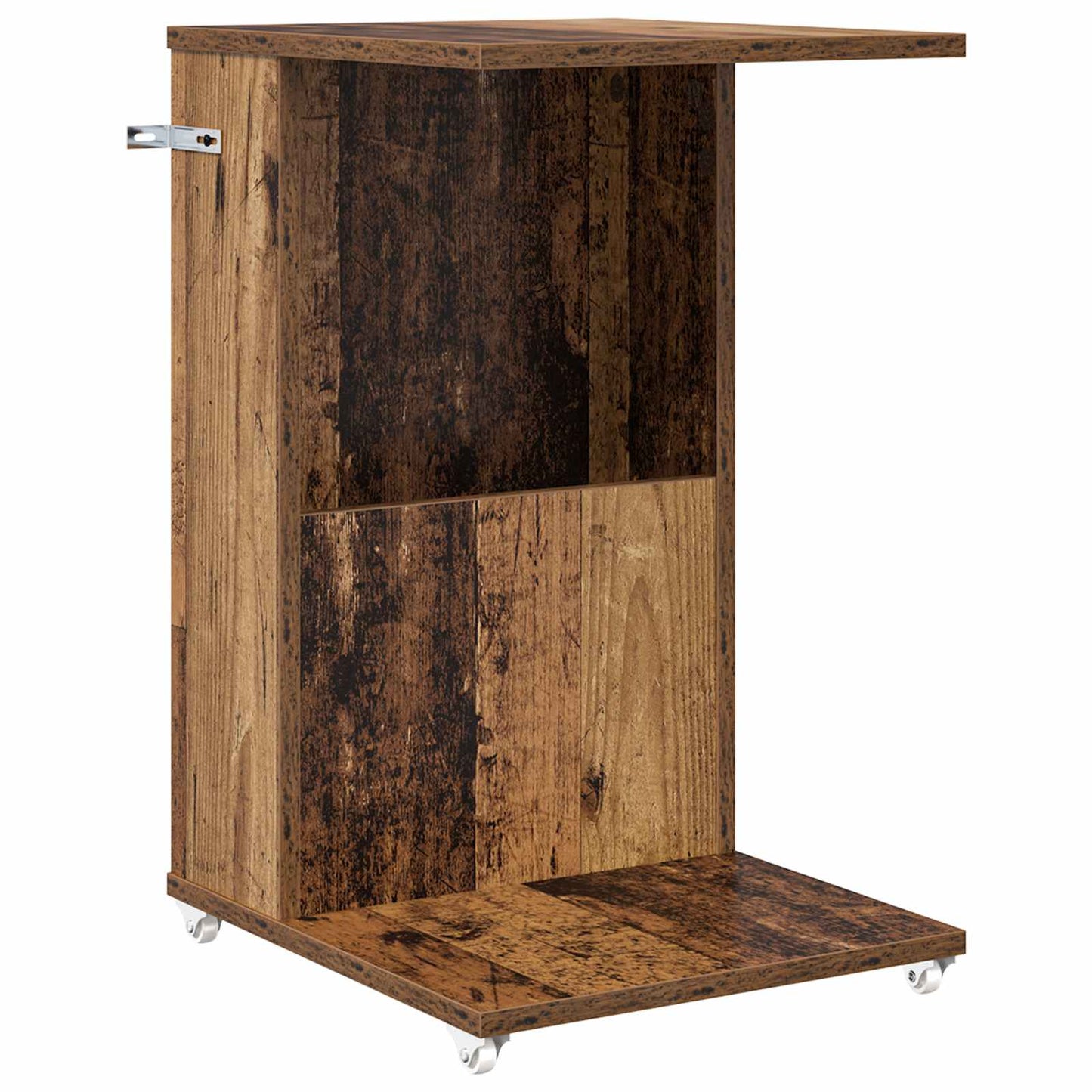 Bijzettafel met wiel Oudhout 40 x 35 x 60 cm Bewerkt hout is nu te koop bij PeponiXL, paradijselijk wonen!