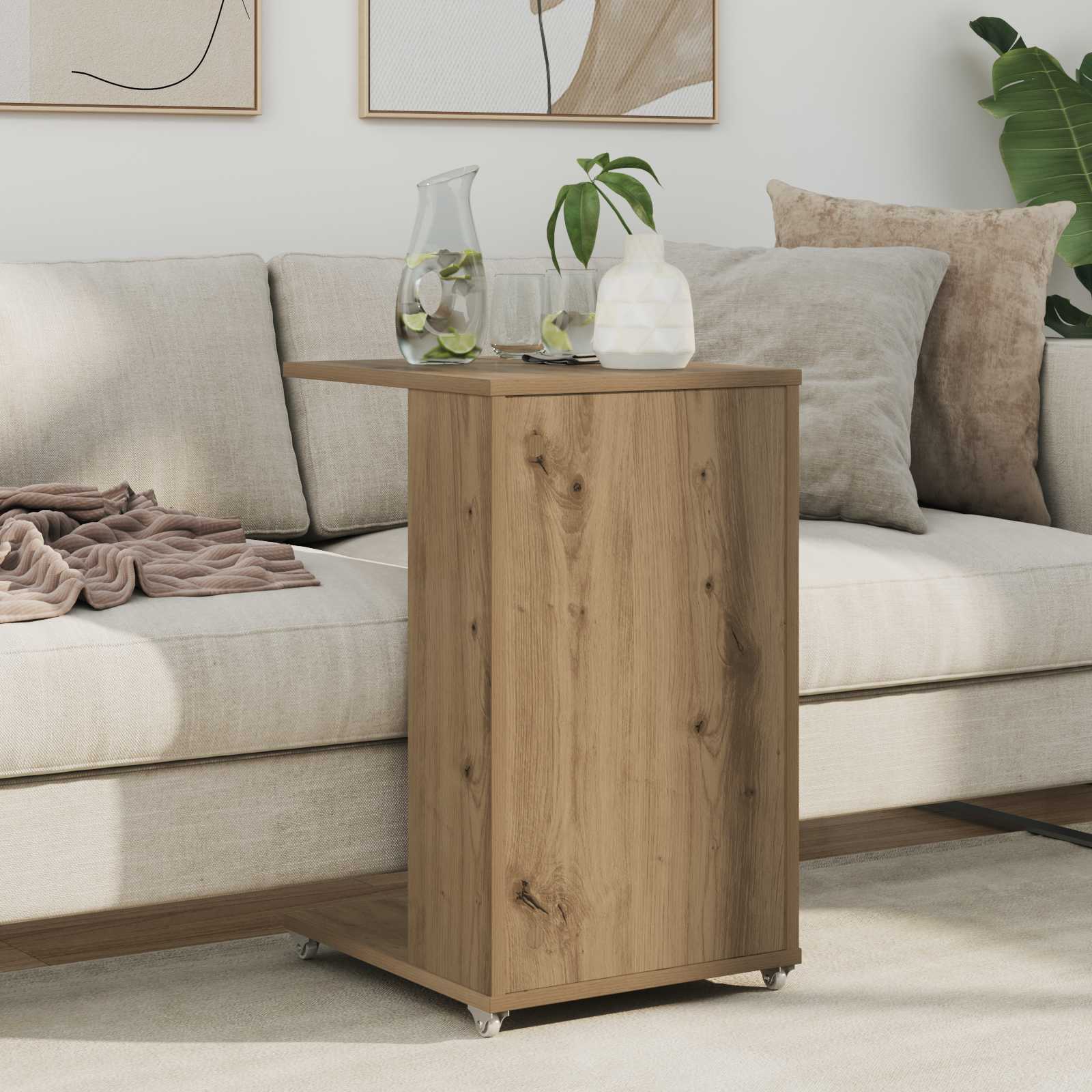 Bijzettafel met wiel Artisan Eiken 40 x 35 x 60 cm Bewerkt hout is nu te koop bij PeponiXL, paradijselijk wonen!
