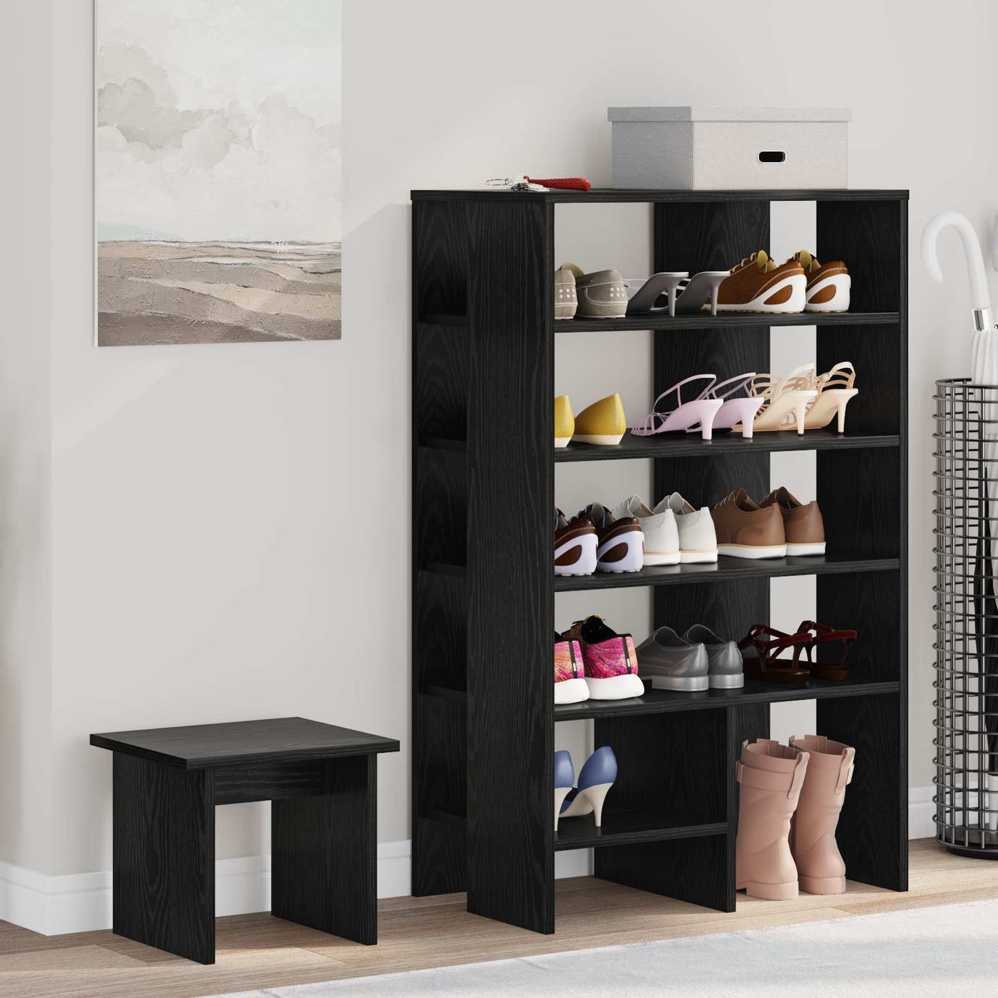 Schoenenkast met plank 2 pcs Zwart Eiken Bewerkt hout is nu te koop bij PeponiXL, paradijselijk wonen!