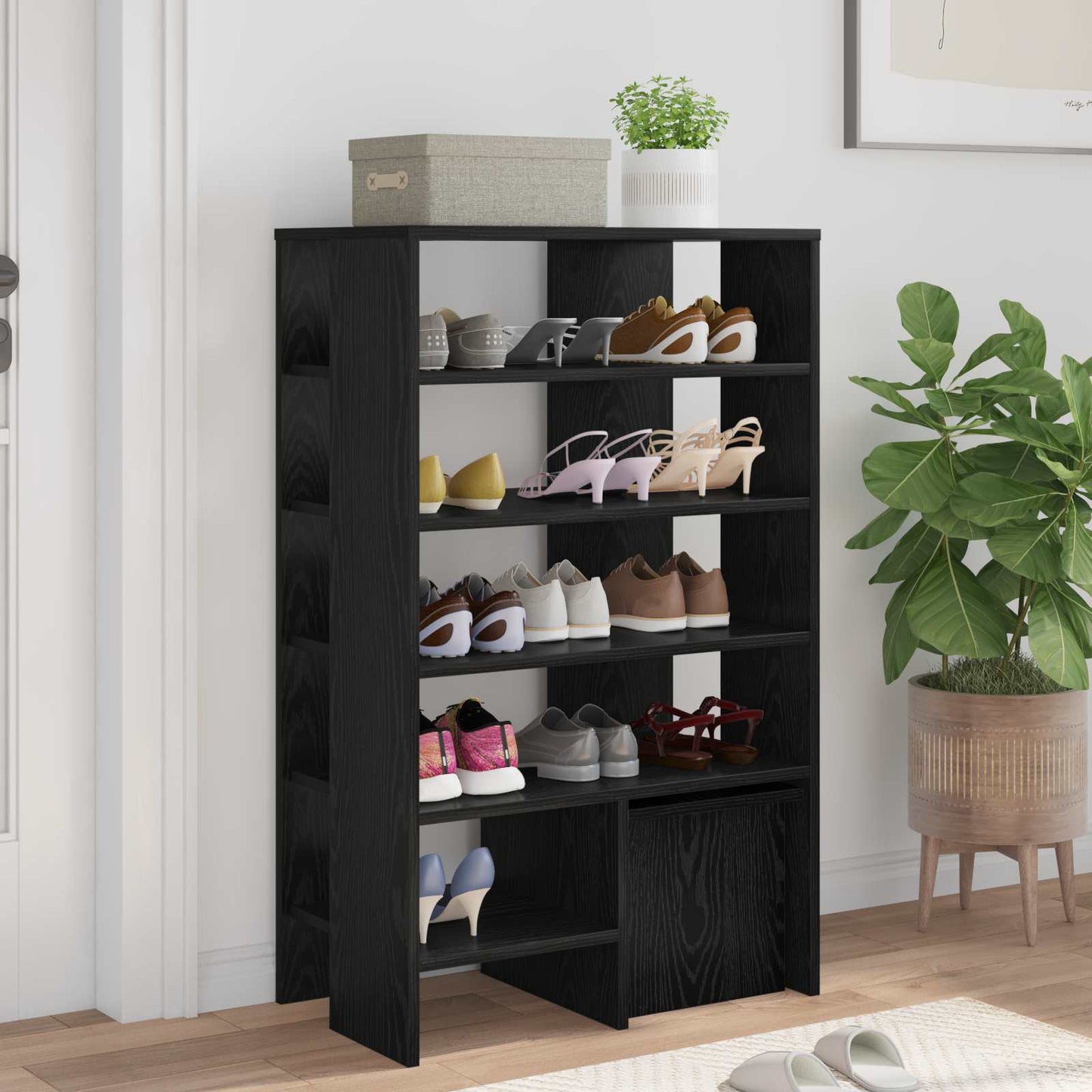 Schoenenkast met plank 2 pcs Zwart Eiken Bewerkt hout is nu te koop bij PeponiXL, paradijselijk wonen!