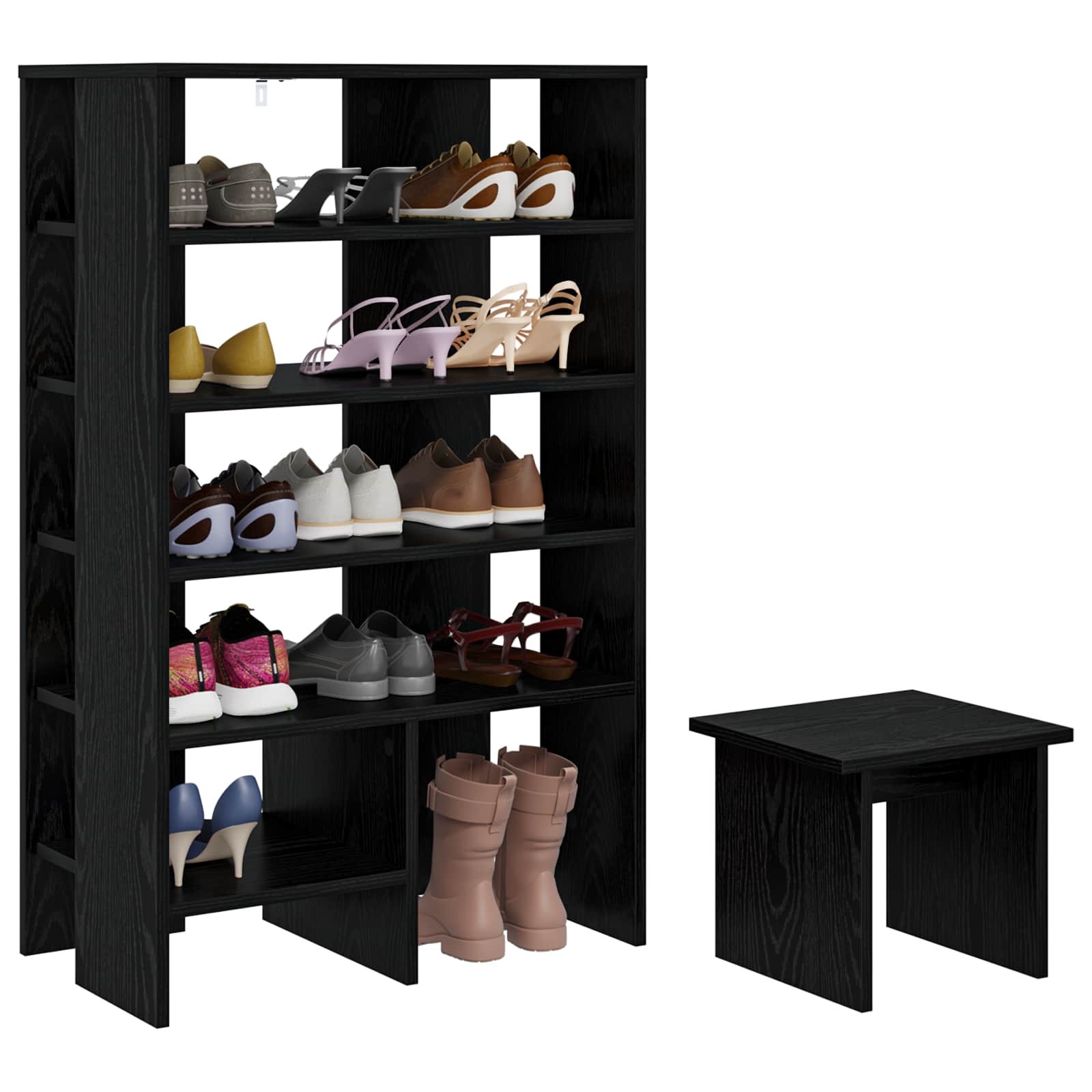 Schoenenkast met plank 2 pcs Zwart Eiken Bewerkt hout is nu te koop bij PeponiXL, paradijselijk wonen!