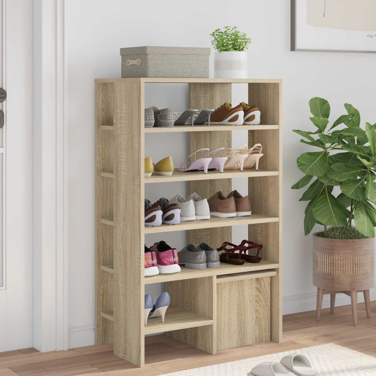 Schoenenkast met plank 2 pcs Sonoma Eiken Bewerkt hout is nu te koop bij PeponiXL, paradijselijk wonen!