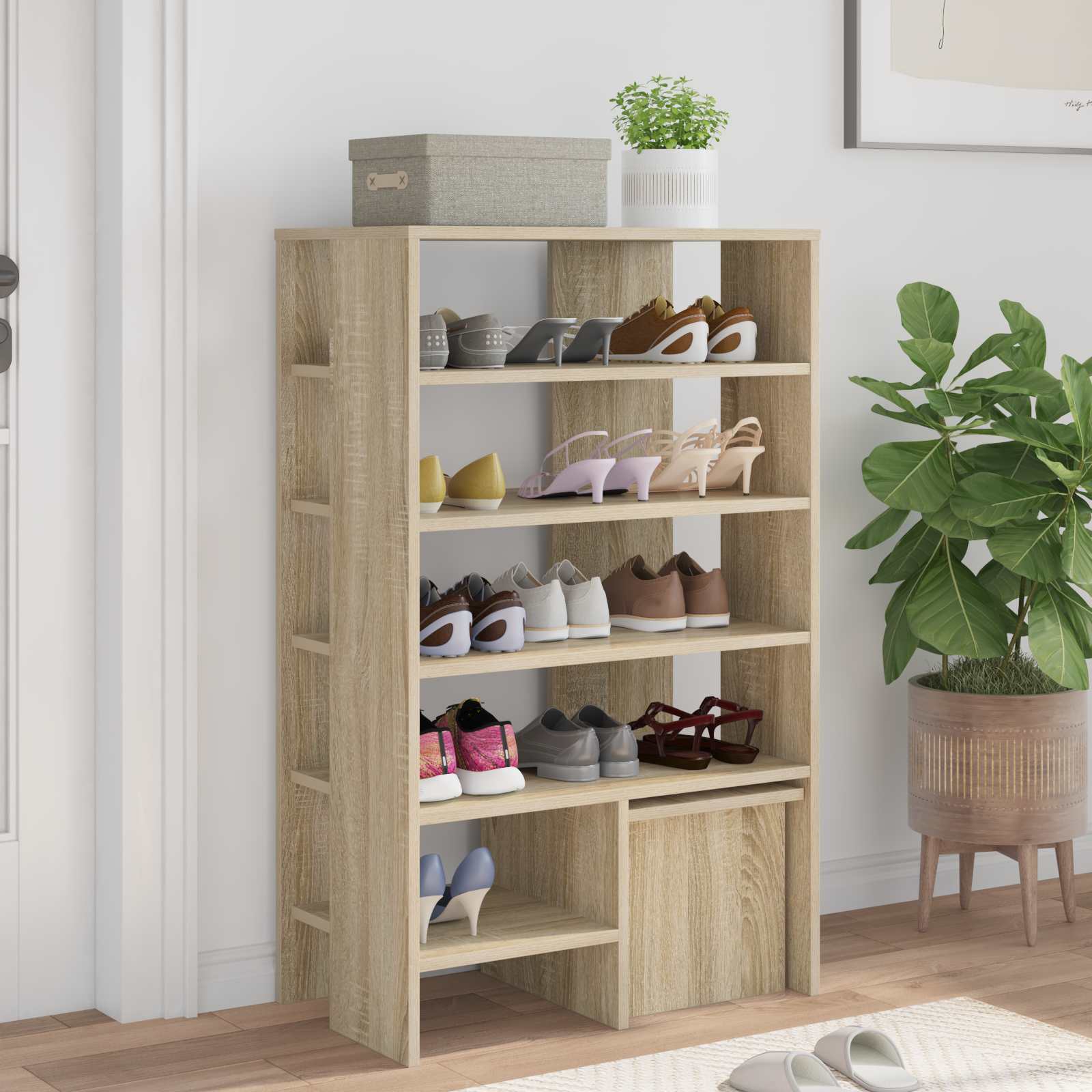 Schoenenkast met plank 2 pcs Sonoma Eiken Bewerkt hout is nu te koop bij PeponiXL, paradijselijk wonen!